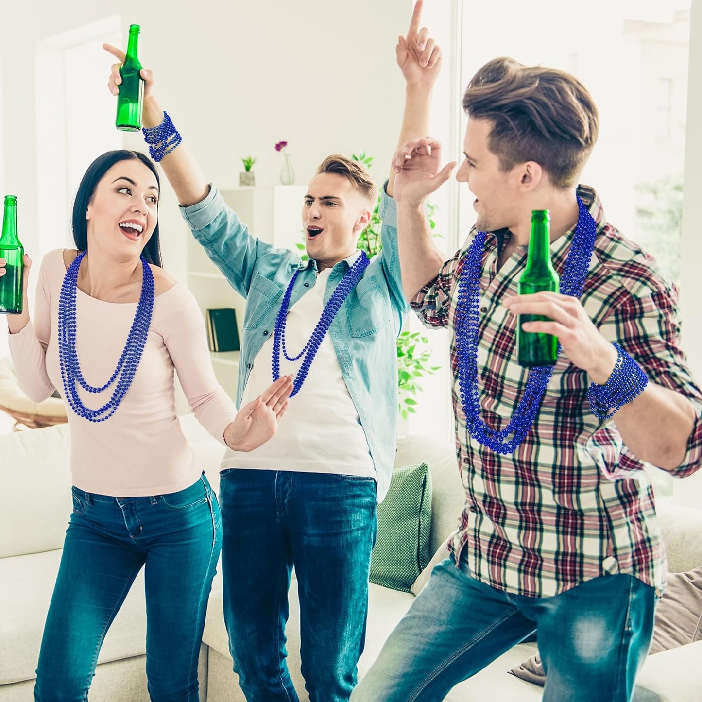 30PCS Blue Beads Necklace, Mardi Gras Beads Necklaces Stuff, 33" Festival 4th of July Blue Accessories, Fourth of July Accessories Wedding Birthday Party Parade Throw Supplies Decorations