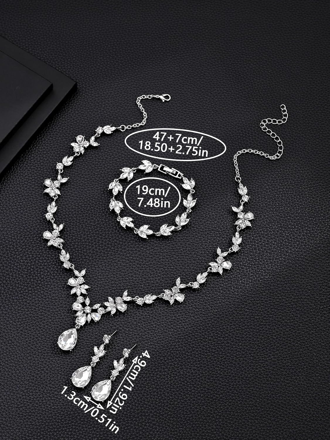 Kamirola Bridal Jewelry Set, Jewelry Set for Women, Necklace Dangle Earrings Bracelet Set, White Gold Plated (TR76)