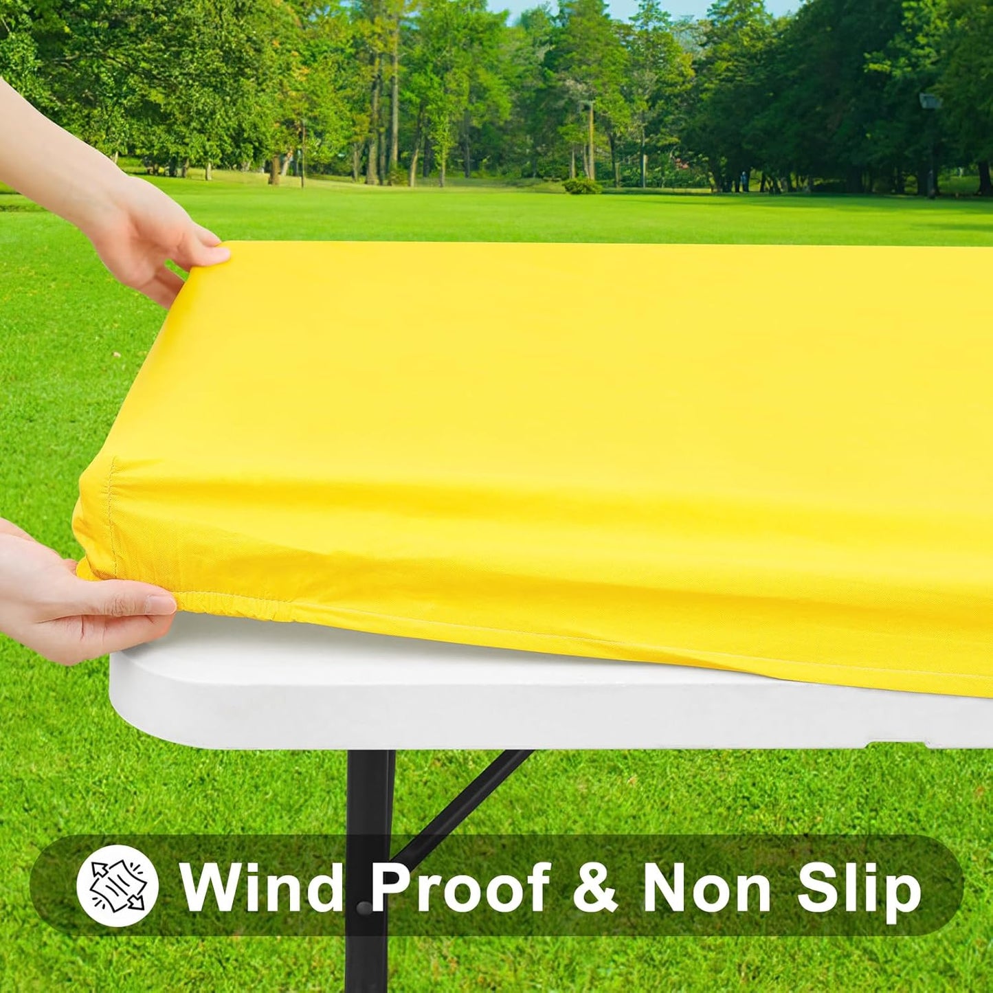 Smiry Rectangle Tablecloth, Elastic Fitted Flannel Backed Vinyl Tablecloths for 8ft Folding Tables, Waterproof Wipeable Table Covers for Indoor, Outdoor, Picnic and Camping (Yellow, 30"x96")