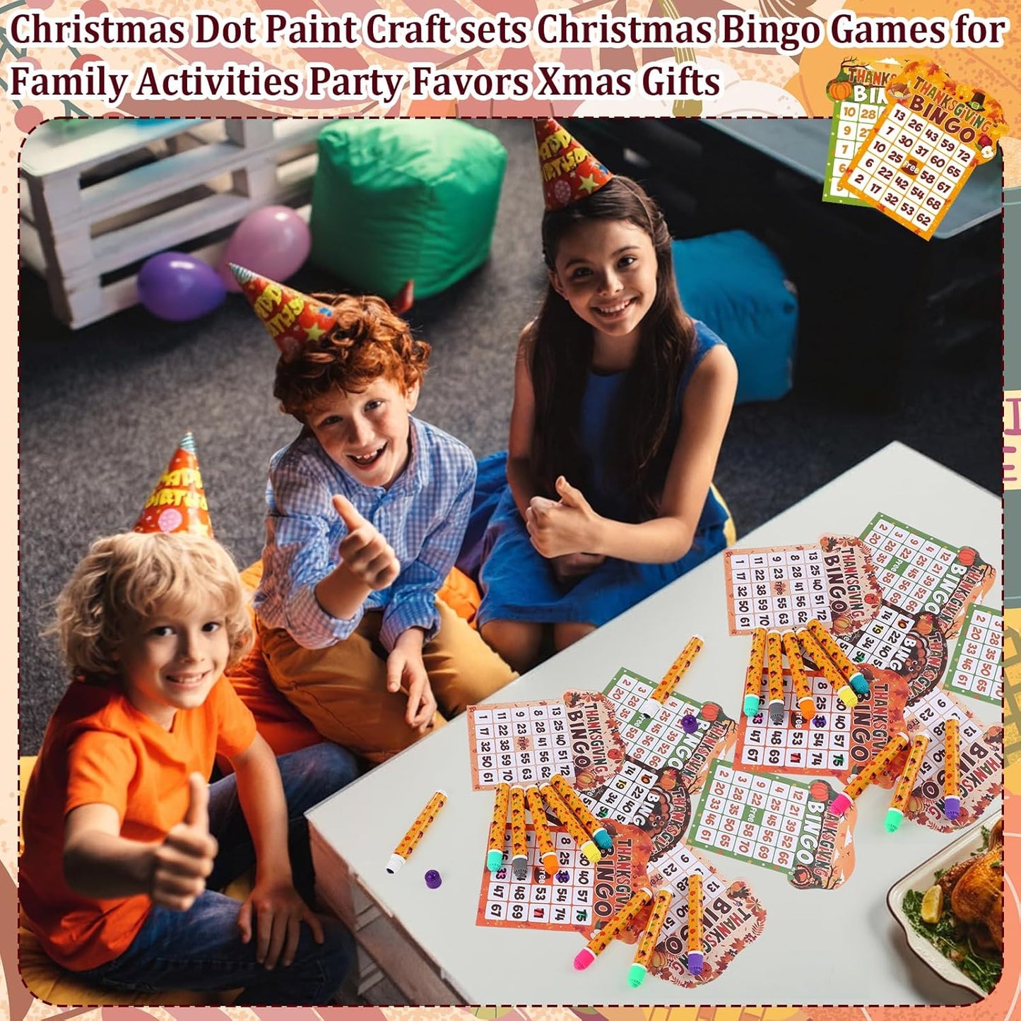 Eersida 192 Pack Thanksgiving Bingo Game Cards and 0.4 oz Dot Daubers Set Includes 144 Bingo Cards and 48 Dot Markers Game Supplies Set for Thanksgiving Gifts Party Favor Supplies Family Casino Night