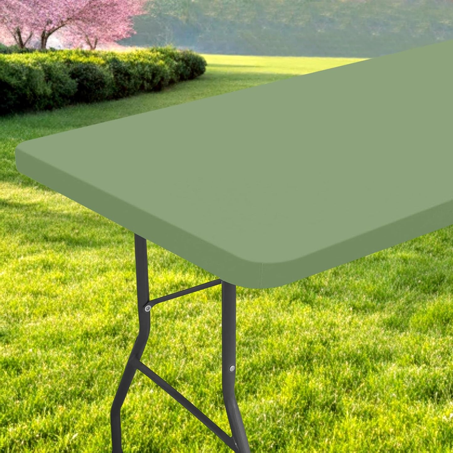 Rectangle Table Cloth, Waterproof Elastic Fitted Tablecloth for 4 Foot Folding Tables, Washable Polyester Tablecloths for Picnic, Camping, Outdoor (Green, 24"x48")