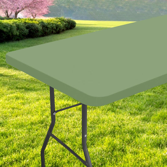 Rectangle Table Cloth, Waterproof Elastic Fitted Tablecloth for 8 Foot Folding Tables, Washable Polyester Tablecloths for Picnic, Camping, Outdoor (Green, 30"x96")