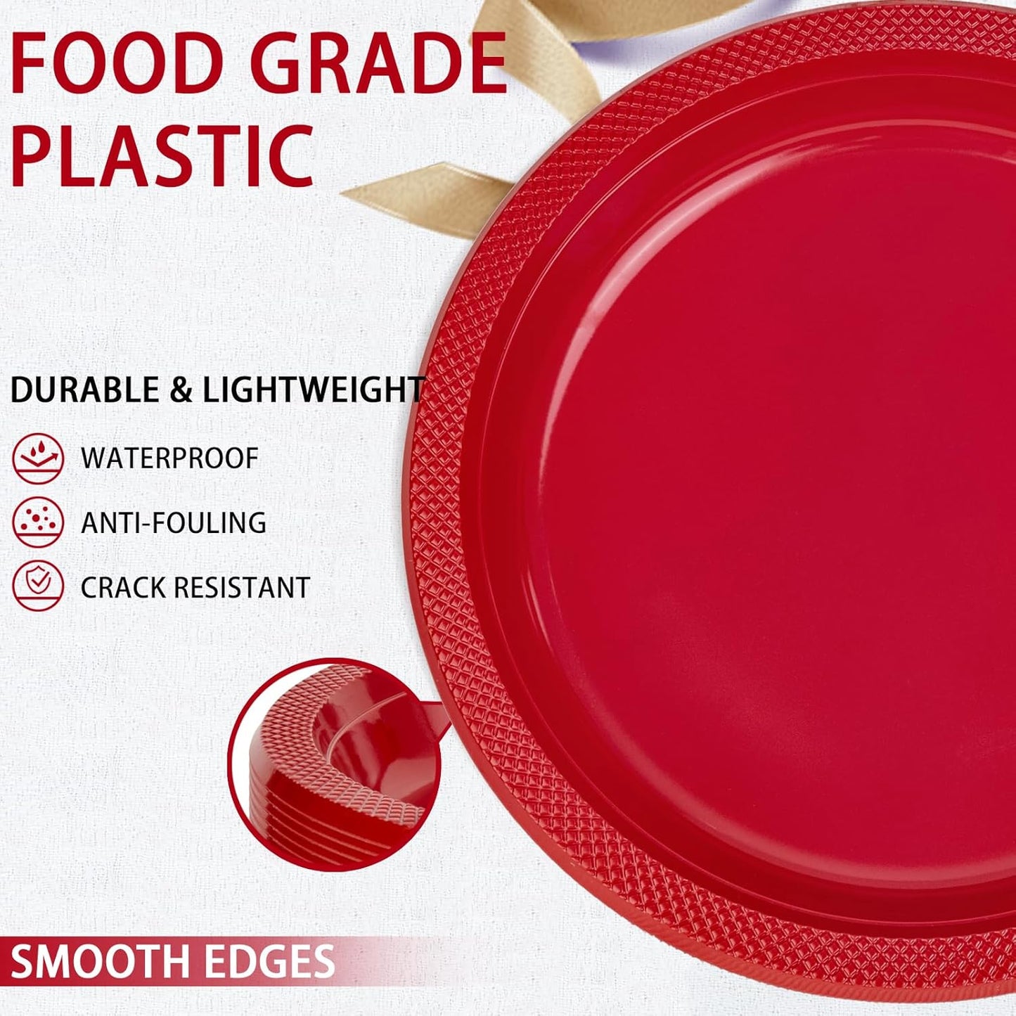 WELLIFE Red Party Plates 10 Inch -150 Count, Plastic Disposable Plates for Dinner Party Easter Mother's Day