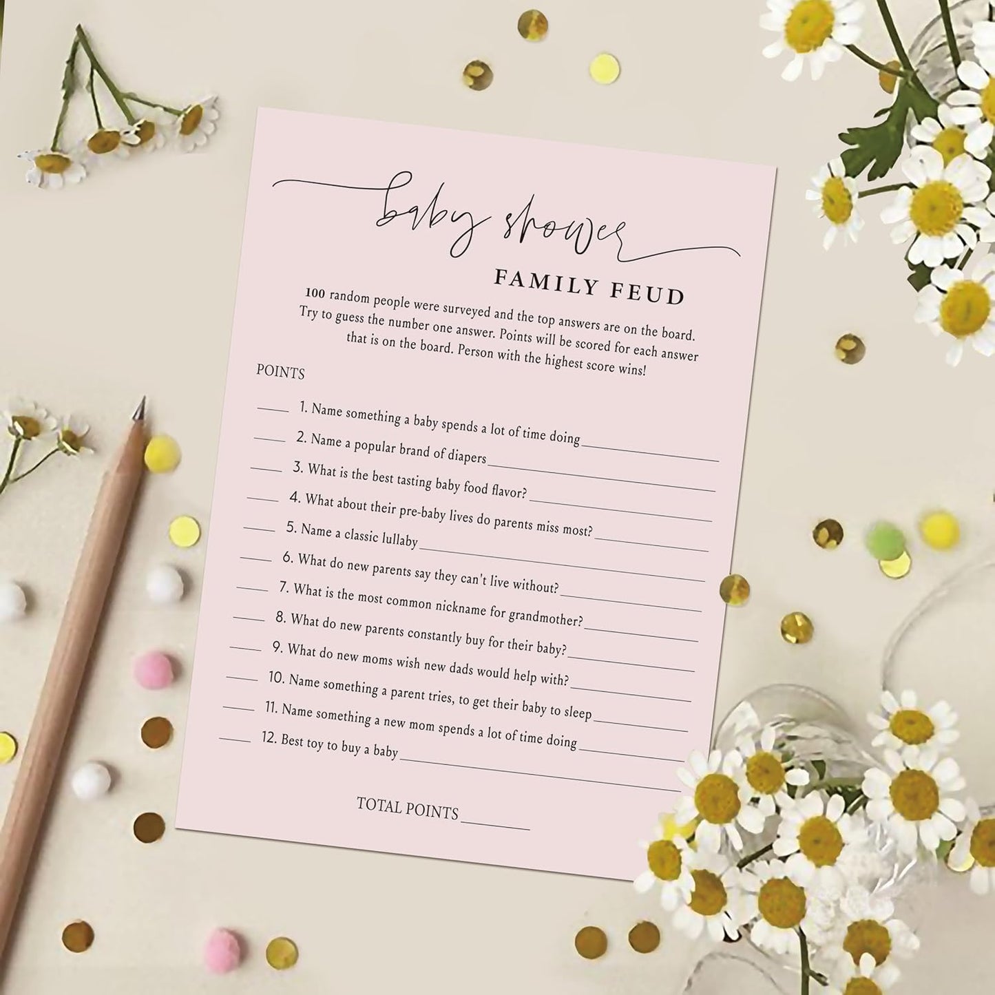 BEUFSE Baby Shower Family Feud Game - Pack of 30 Cards, Answer Key, Gender Neutral, 5 7 inches