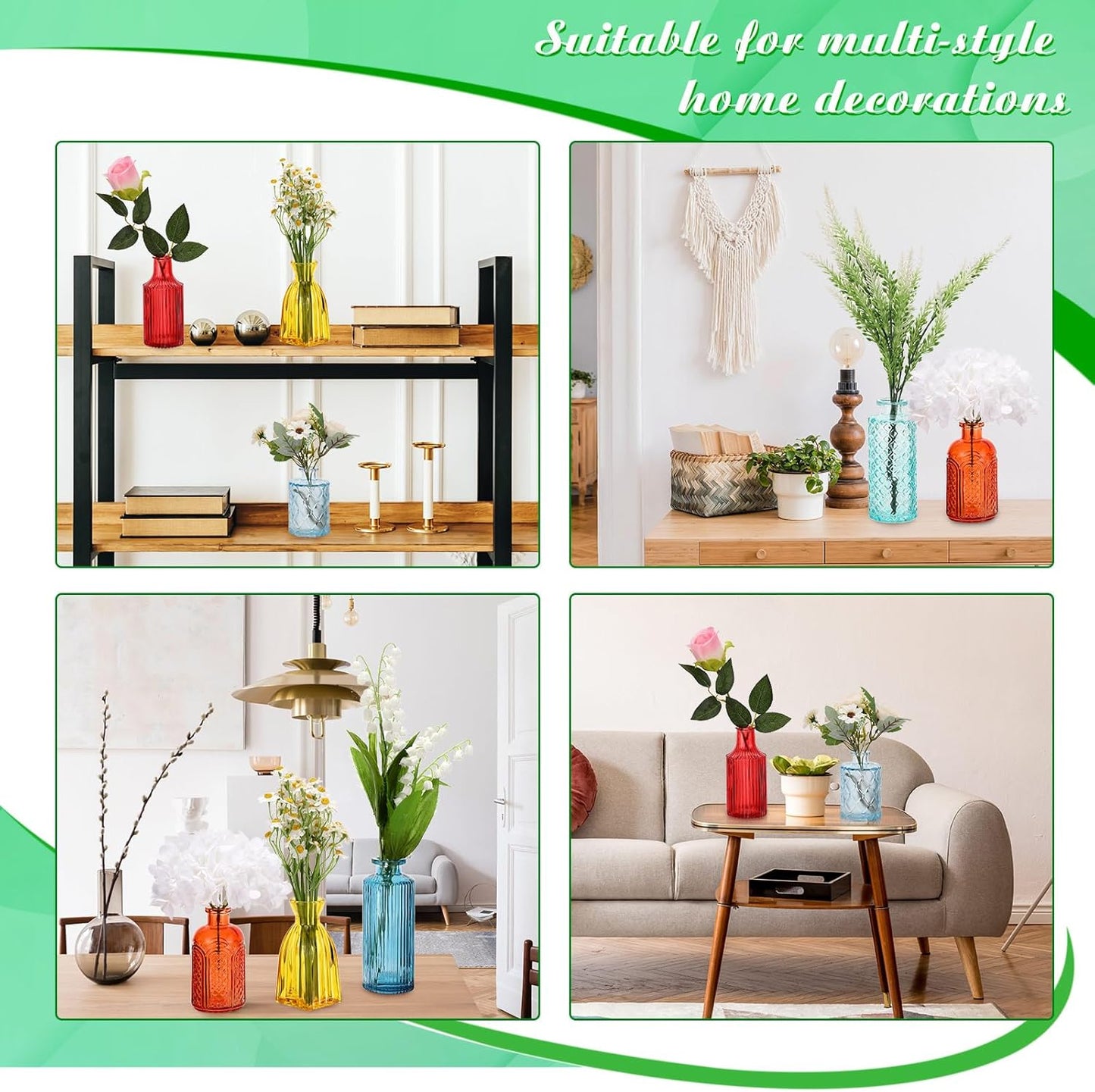 Yaomiao 30 Pcs Vases Bulk Colored Flower Glass Christmas Vases Bud Vintage Colored Glass Bottles Colorful Rustic Embossed for Home Wedding Table Decorations Gifts(Bright Color)