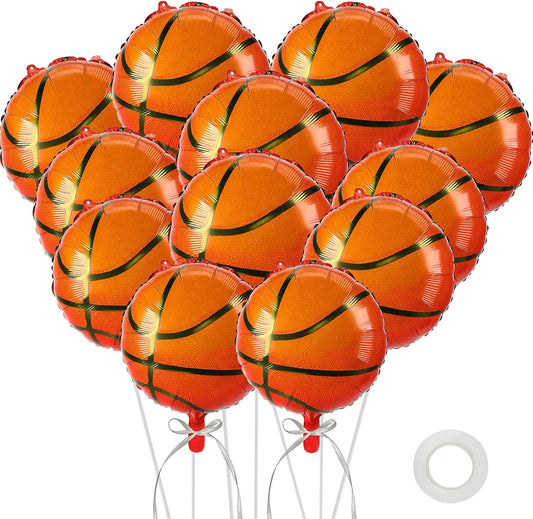 12 PCS 18 Inch Basketball Balloons Birthday Party Decorations Giant Sports Balloons Gender Reveal Christmas Mylar Foil Helium Aluminum Inflatable Balloon Kit for Party Favor Supplies Sport Theme Decor
