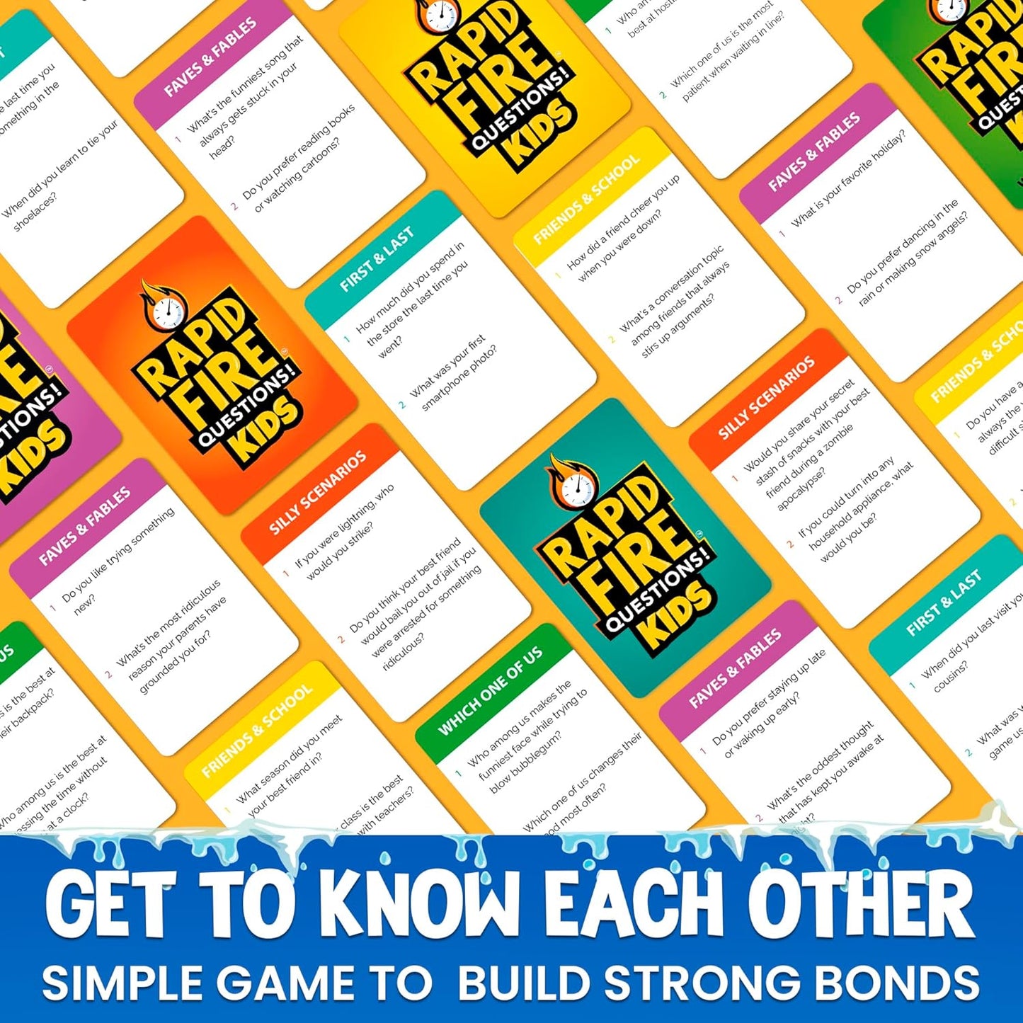 QUOKKA Kids Premium Rapid Fire Questions - Break The Ice Game for Kids & Families - Icebreaker Cards with 500+ Questions - Family Game Night - Ages 6+