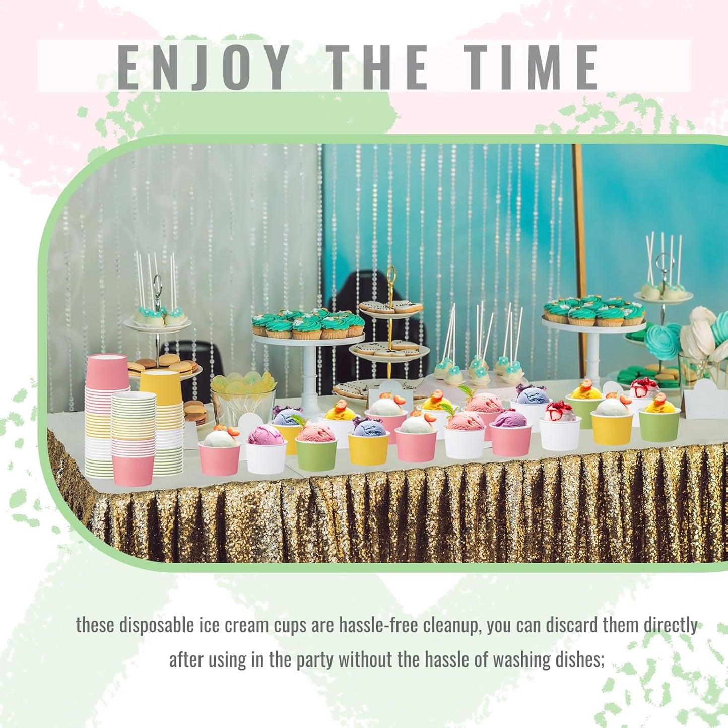 Paper Ice Cream Cups 9oz Colored Disposable Dessert Bowls for Hot or Cold Food Party Cups for Birthday Baby Shower Easter Party Supplies(Pink and Sage Green,60 Pcs)