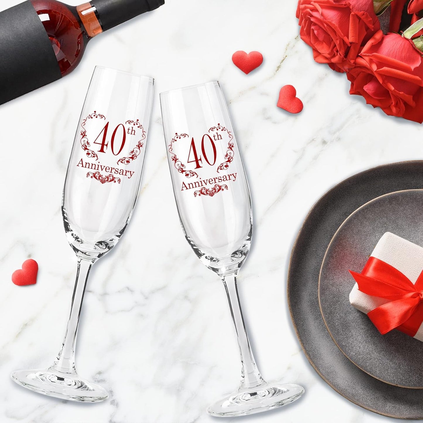 40th Anniversary Champagne Flutes, 40th Wedding Anniversary Couple Gifts, Wedding Anniversary Champagne Flutes Glasses Set of 2, Couples gifts, Anniversary 40th Gifts for Parents