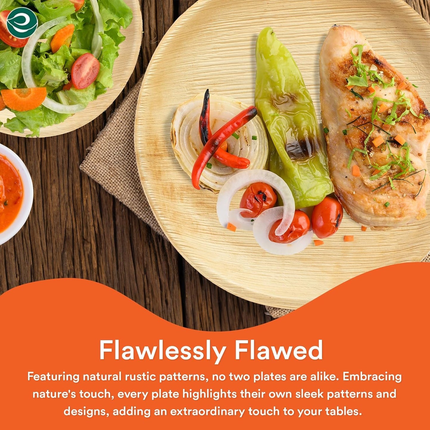 ECO SOUL Compostable 8 Inch Palm Leaf Round Plates (50 Count) Like Bamboo Plates | Biodegradable | Eco-Friendly, Microwave & Oven Safe