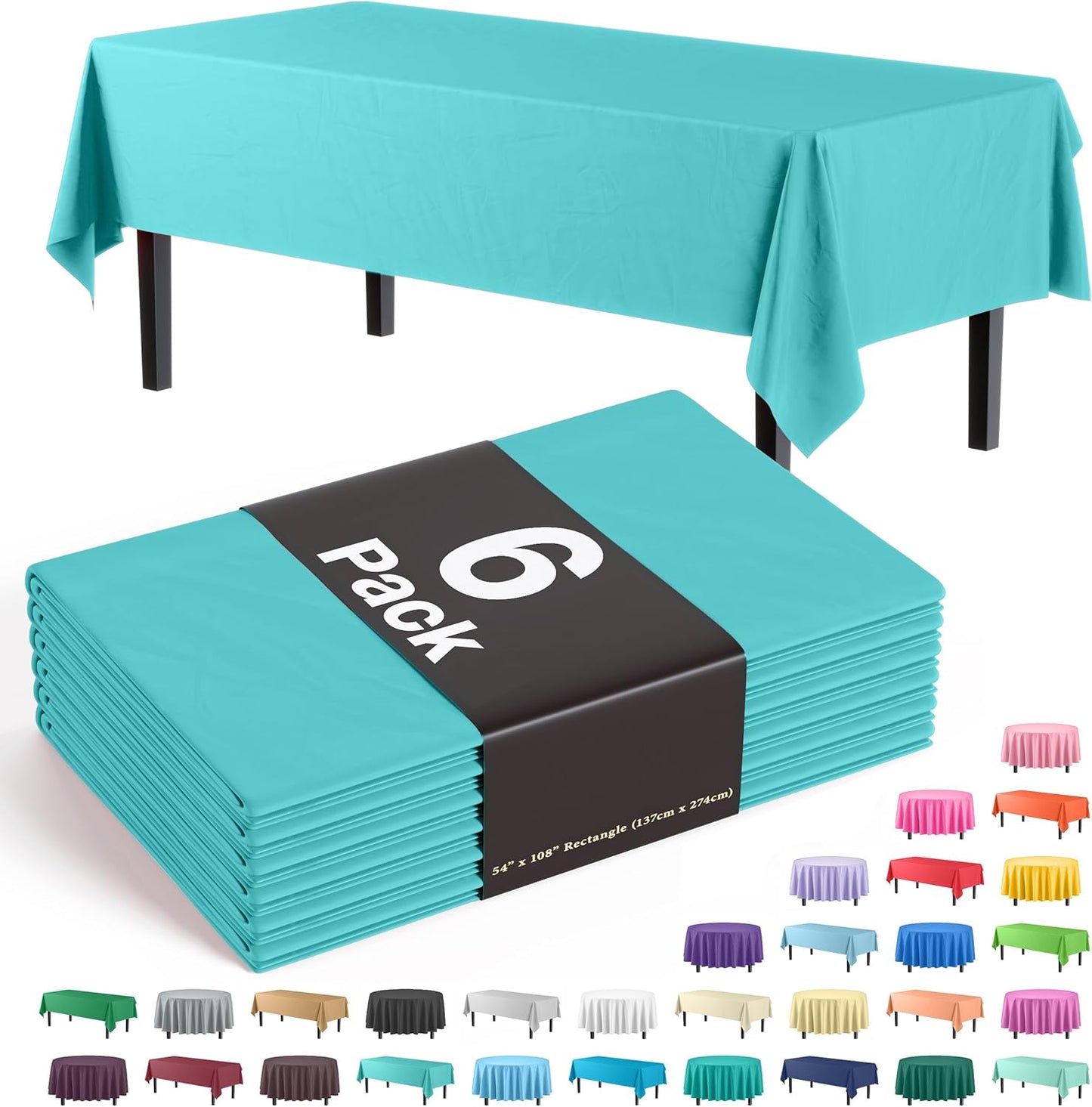 Exquisite 66% Thicker Premium Plastic Table Cloth Rectangle Table Cover 0.5 Mil 6 Pack Aqua Table Cloth 54 Inch x 108 Inch Disposable Tablecloth Won't Tear Easily Like Cheap Thin Brands
