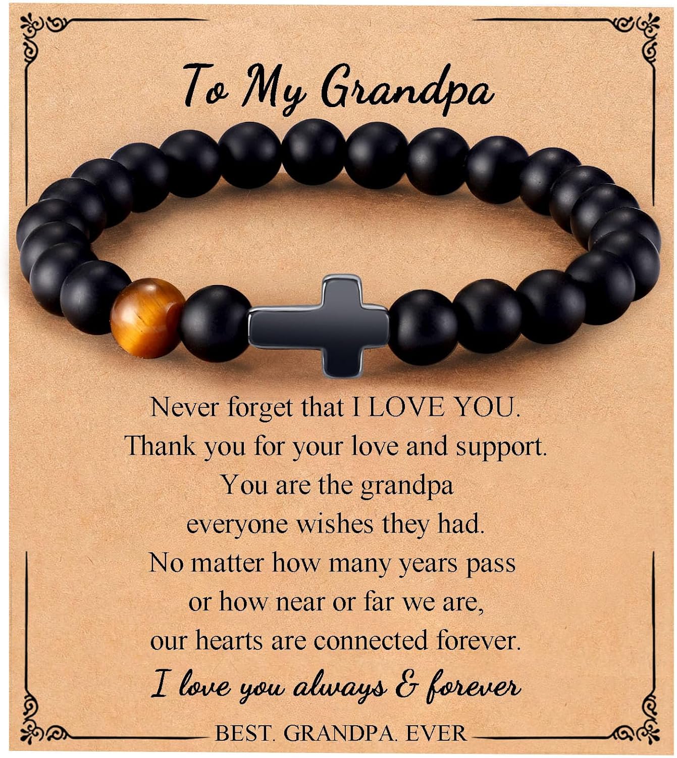 Mens Bracelet with Love Card Inspirational Jewelry Gifts for Man Christian Religious Baptism Valentines Day Graduation Retirement Christmas Beaded Bracelets Gifts