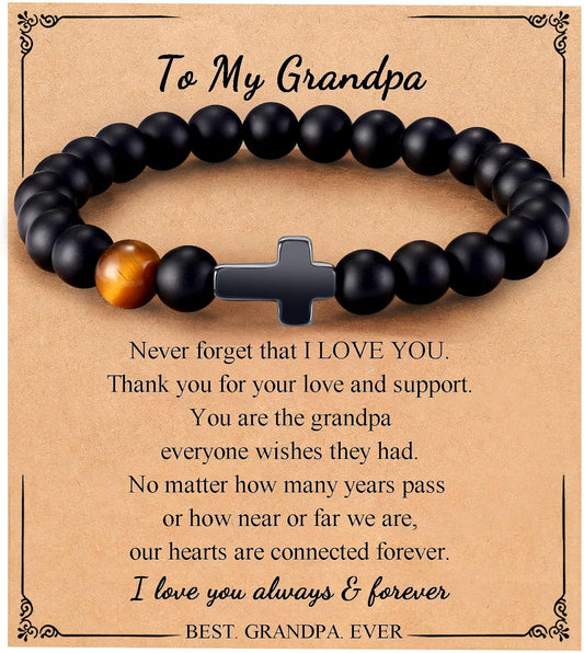 Mens Bracelet with Love Card Inspirational Jewelry Gifts for Man Christian Religious Baptism Valentines Day Graduation Retirement Christmas Beaded Bracelets Gifts