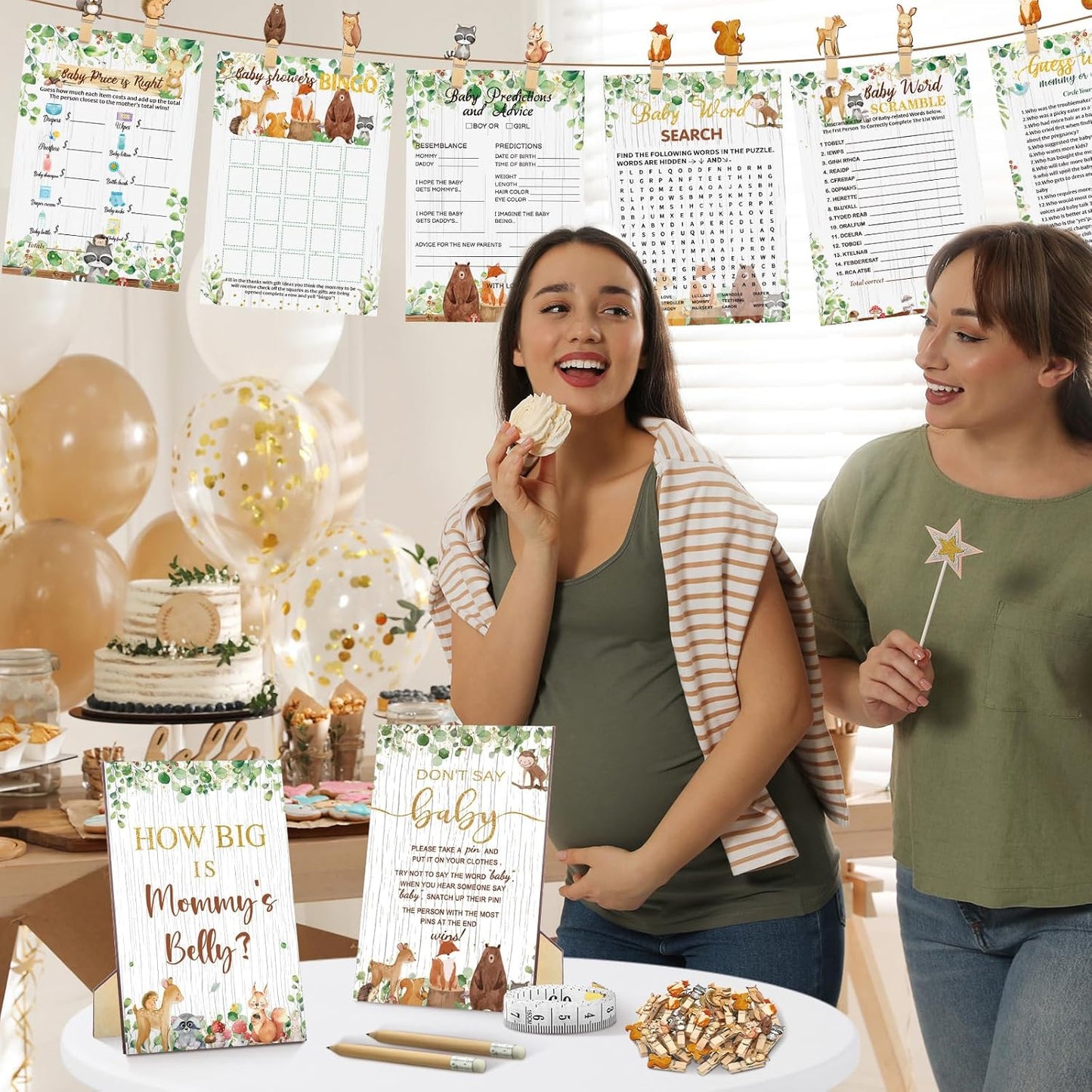 426 Pcs Woodland Baby Shower Games Set-8 Games, Includes Baby Shower Bingo, Price is Right, Guess Who, Word Scramble, Prediction and Advice, How Big is Mommy's Belly, Don't Say The Words