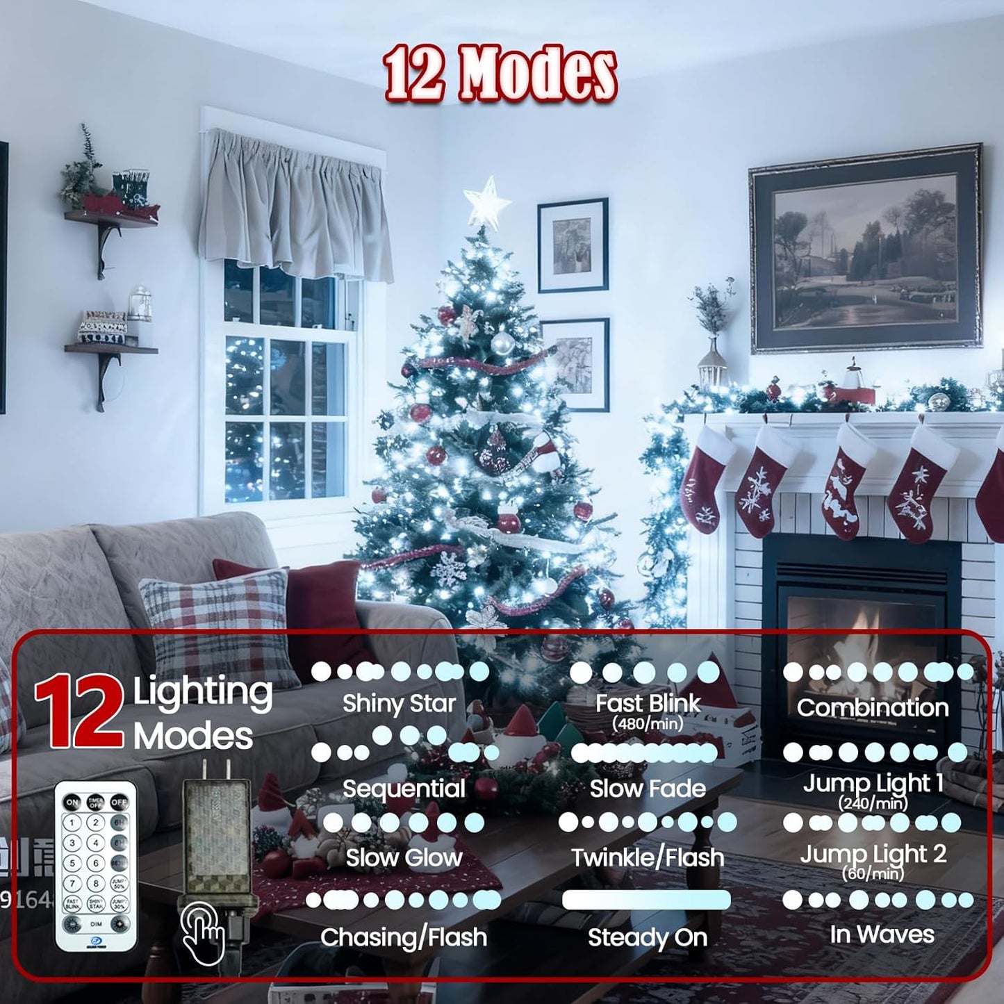 Voice Control 88ft 240LED Smart Christmas String Lights Outdoor/Indoor | String Lights Plug in with Remote, 12Modes, 7Voice Commands & Timers, Christmas Twinkle Light for Xmas Tree Decor (Cool White)