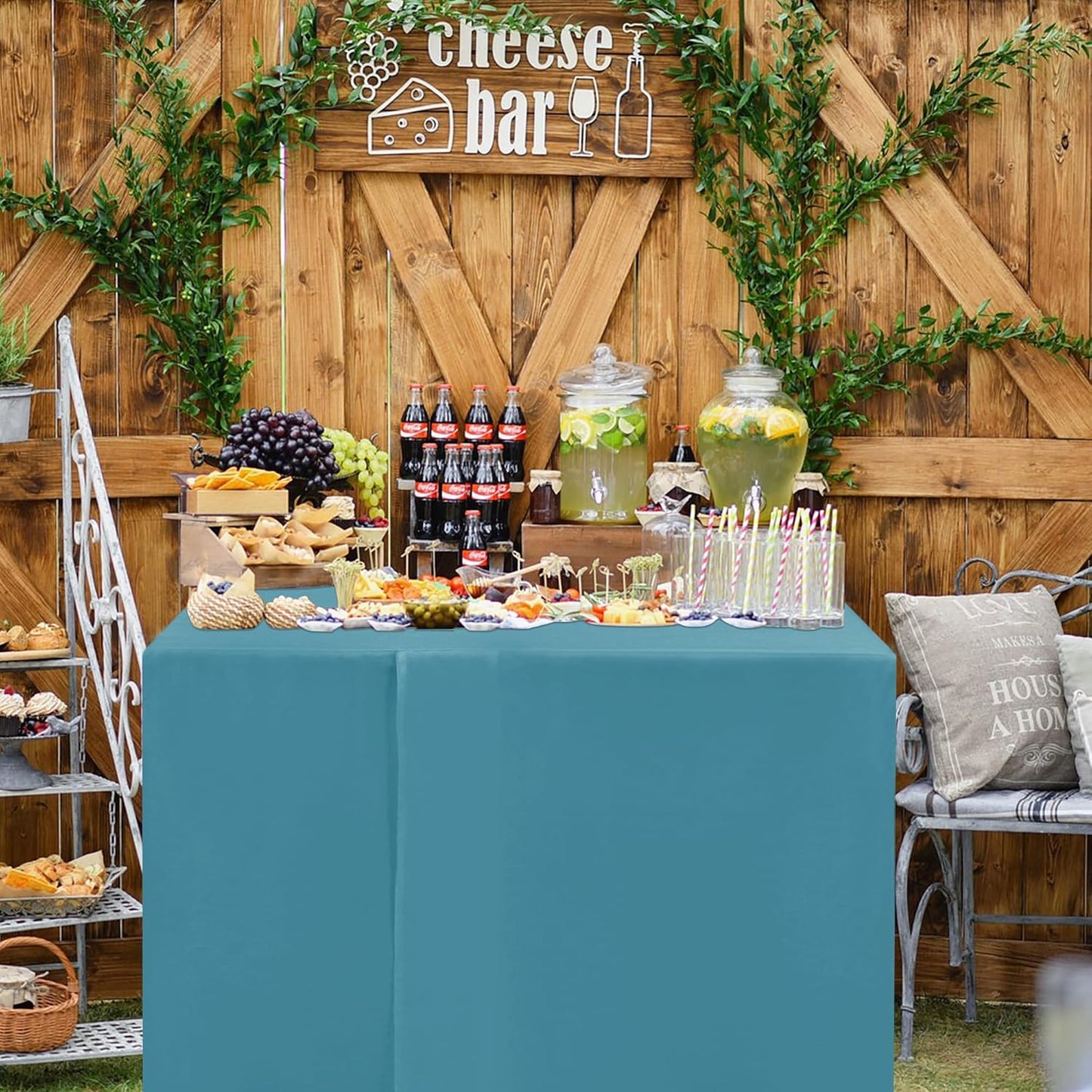 HolidayIdeas 2 Pack Square Fitted Table Covers - 34 x 34 Inch -Card Table Clothes Washable Tablecloth Protectors for Parties, Holiday Dinner, Trade Show, Vendor Stand, Teal