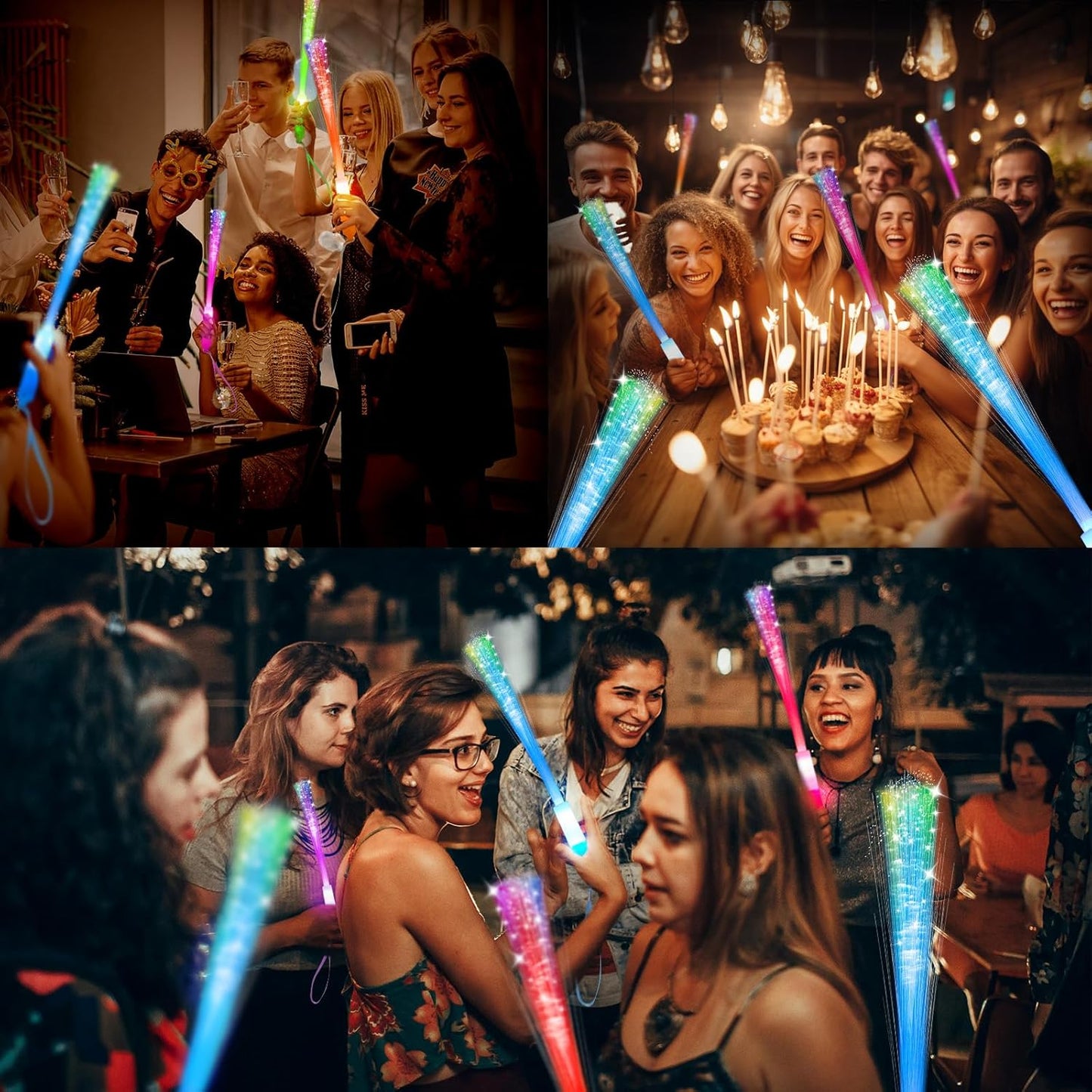 28 PCS Glow Fiber Wands Sticks, New Year's Glow Sticks, LED Light Wands, Glow in The Dark Party Supplies, Fiber Optic Wands, LED Flashing Sticks, Fiber Optic Light Wand Stick for Party