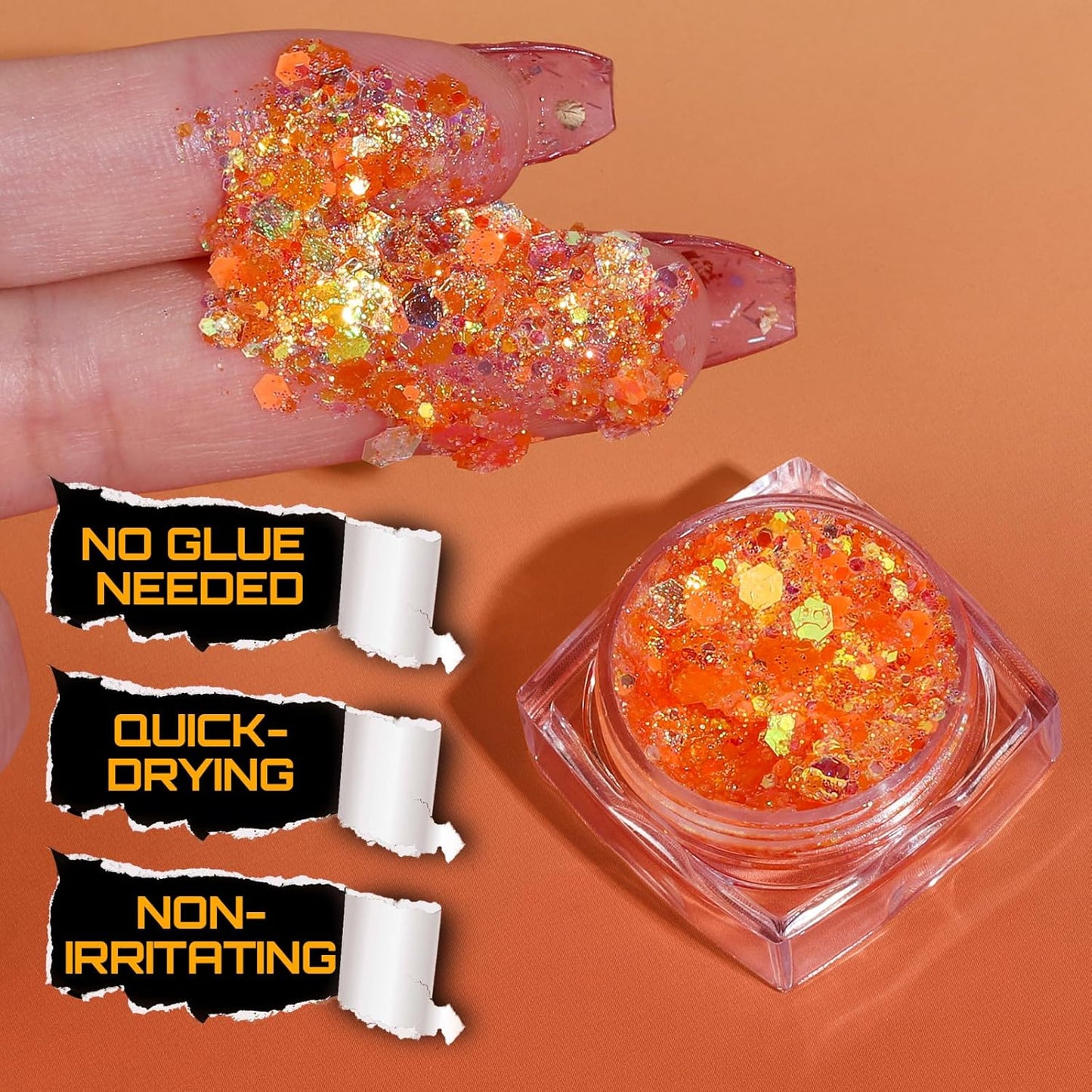 Teenitor Orange Glow in The Dark Glitter Gel, Orange Body Glitter Face Glitter for Halloween Makeup UV Black Light Festival Party Cheer Makeup