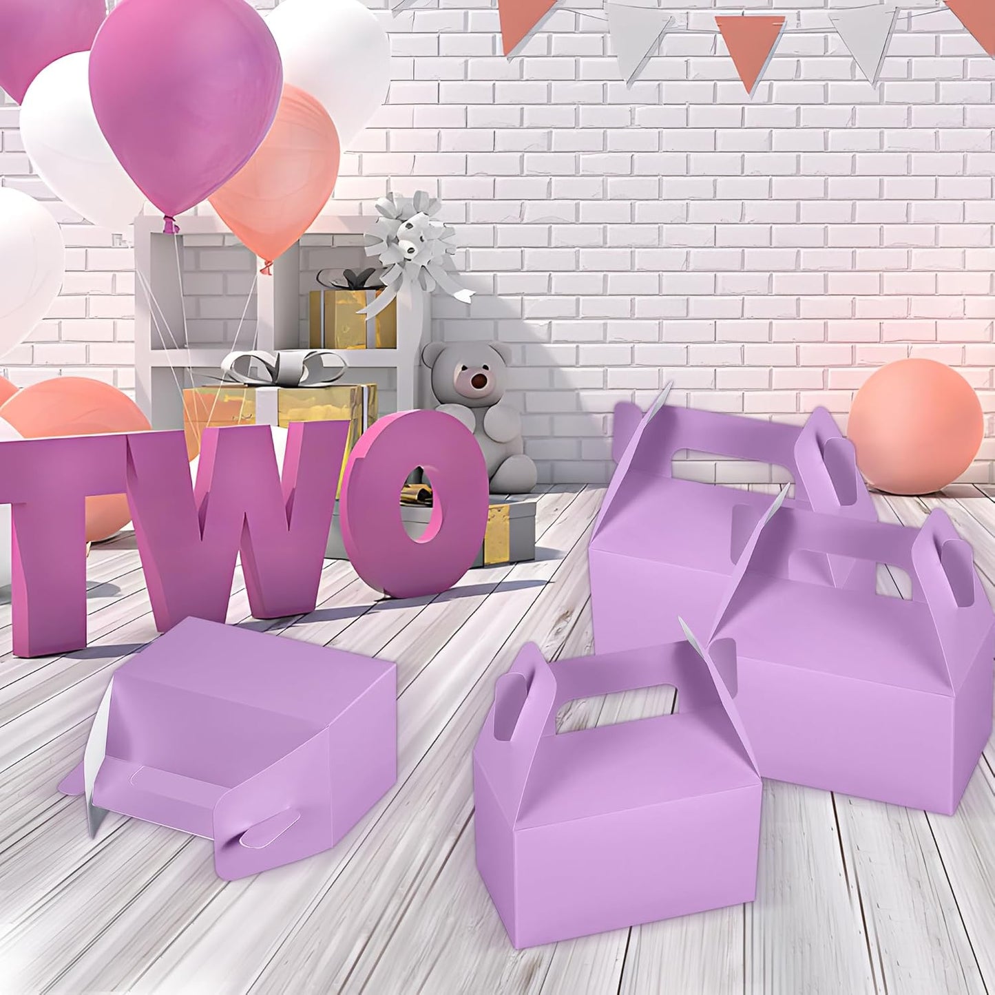 XAGLVV 24 Pack Purple Gable Boxes with Handles 6.2x3.5x3.5 Inch Paper Party Favor Gift Box for Birthday Baby Shower Graduation