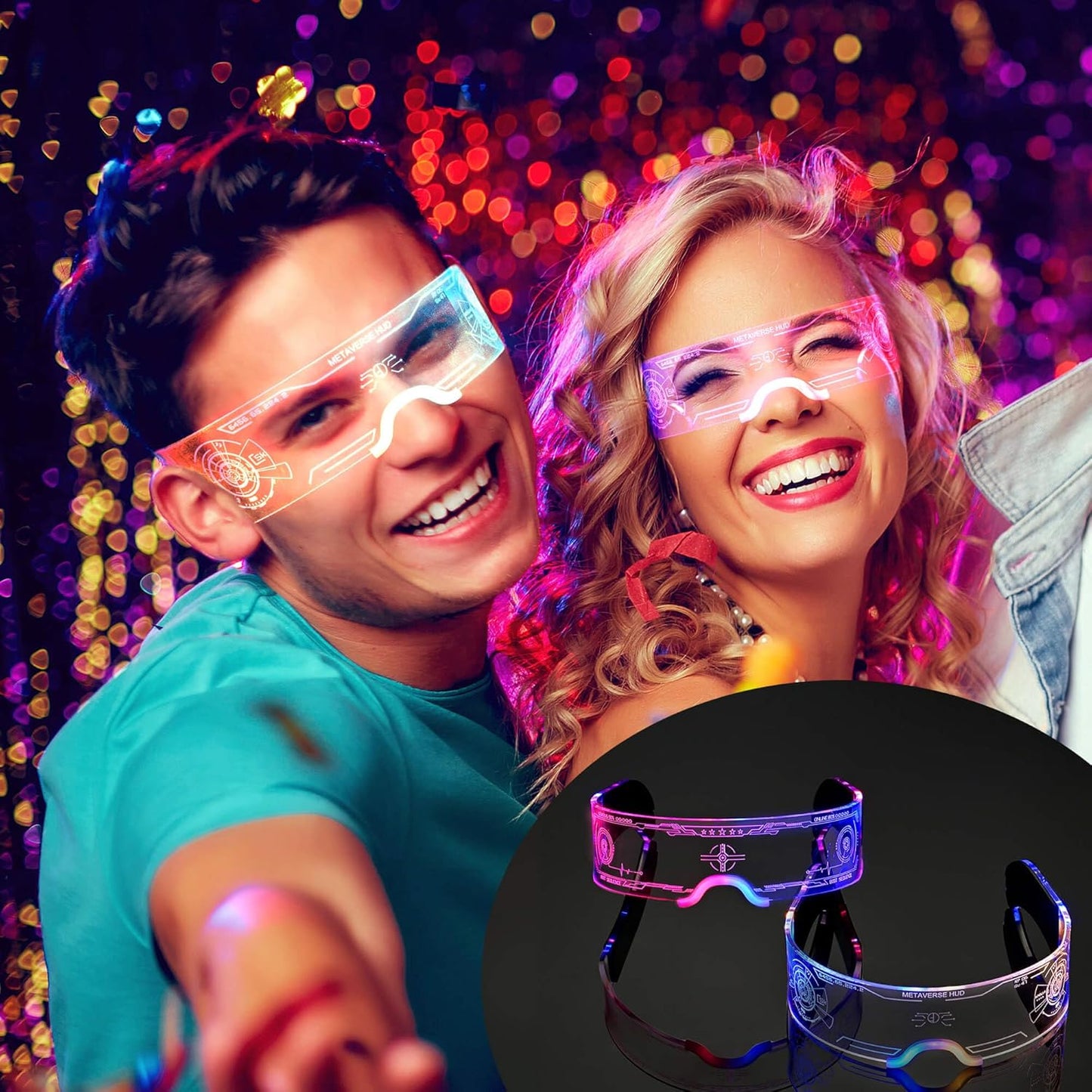 2 pack Light Up Glasses For Party LED Glass For Adults Kids Futuristic Sunglasses 7 Color Neon Glasses Glowing In Dark Accessories,Gifts(Elegant Style)