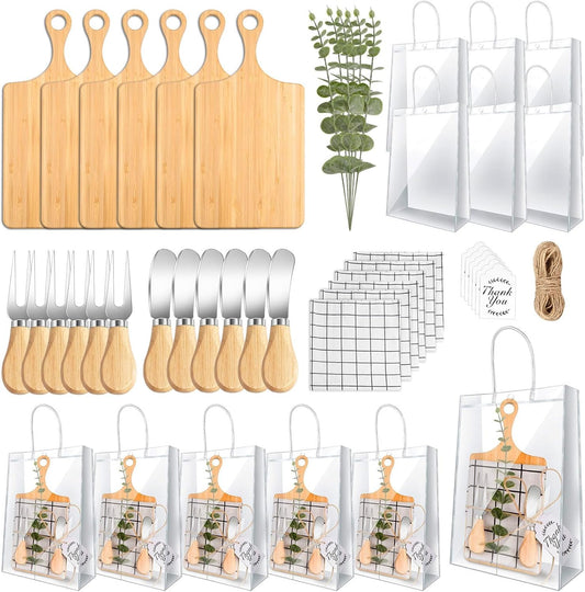 6 Sets Baby Shower Prizes for Game Player for Baby Shower Winners Wedding Bridal Favors with Bamboo Cheese Board Bamboo Spoon Placemats Artificial Eucalyptus Stems Tags Bags for Wedding Bridal Favors