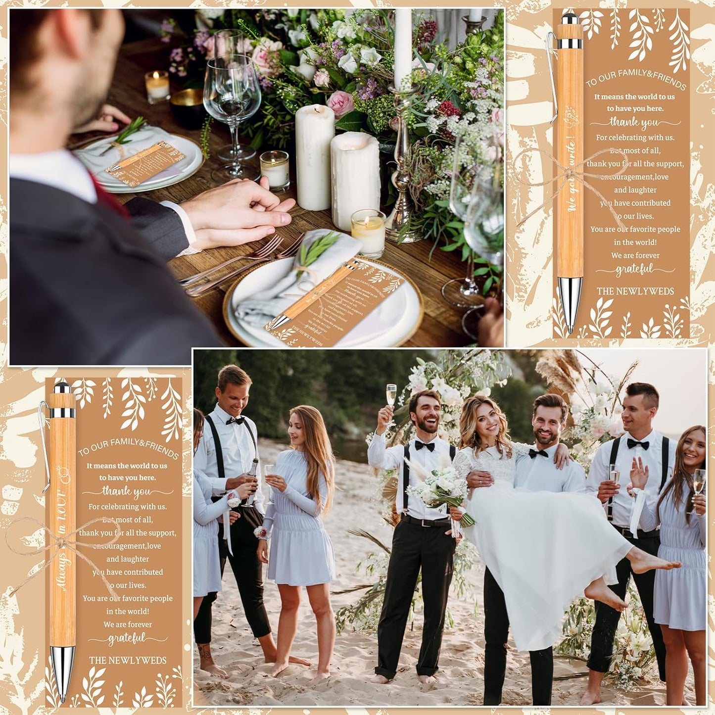 50 Sets Wedding Party Favors for Guests Bulk-50 Bridal Shower Gifts Bamboo Ballpoint Pens 50 Wedding Thank You Cards with Hemp Rope Recuerdos Para Boda Keepsakes Souvenirs