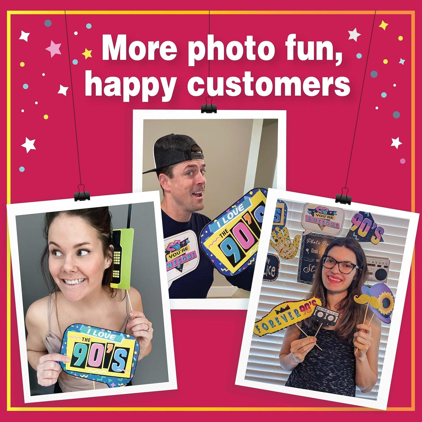 90s Photo Booth Props - 41-pc 90 s Selfie Prop Kit with 8 x 10-Inch Sign, 60 Adhesive Pads, 45 Sticks - 90 s Party Decorations - 90s Birthday Party