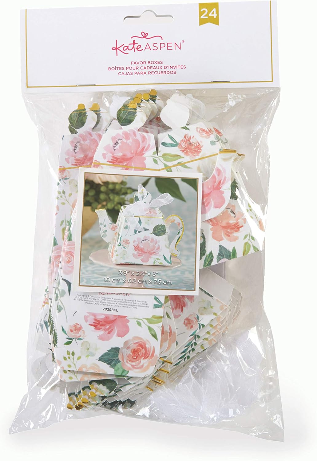 Kate Aspen Vintage Floral Tea Party Teapot Favor Boxes (Set of 24) - Perfect for Wedding Favors For Guests, Bridal Showers Brunches, Baby Showers, Birthdays