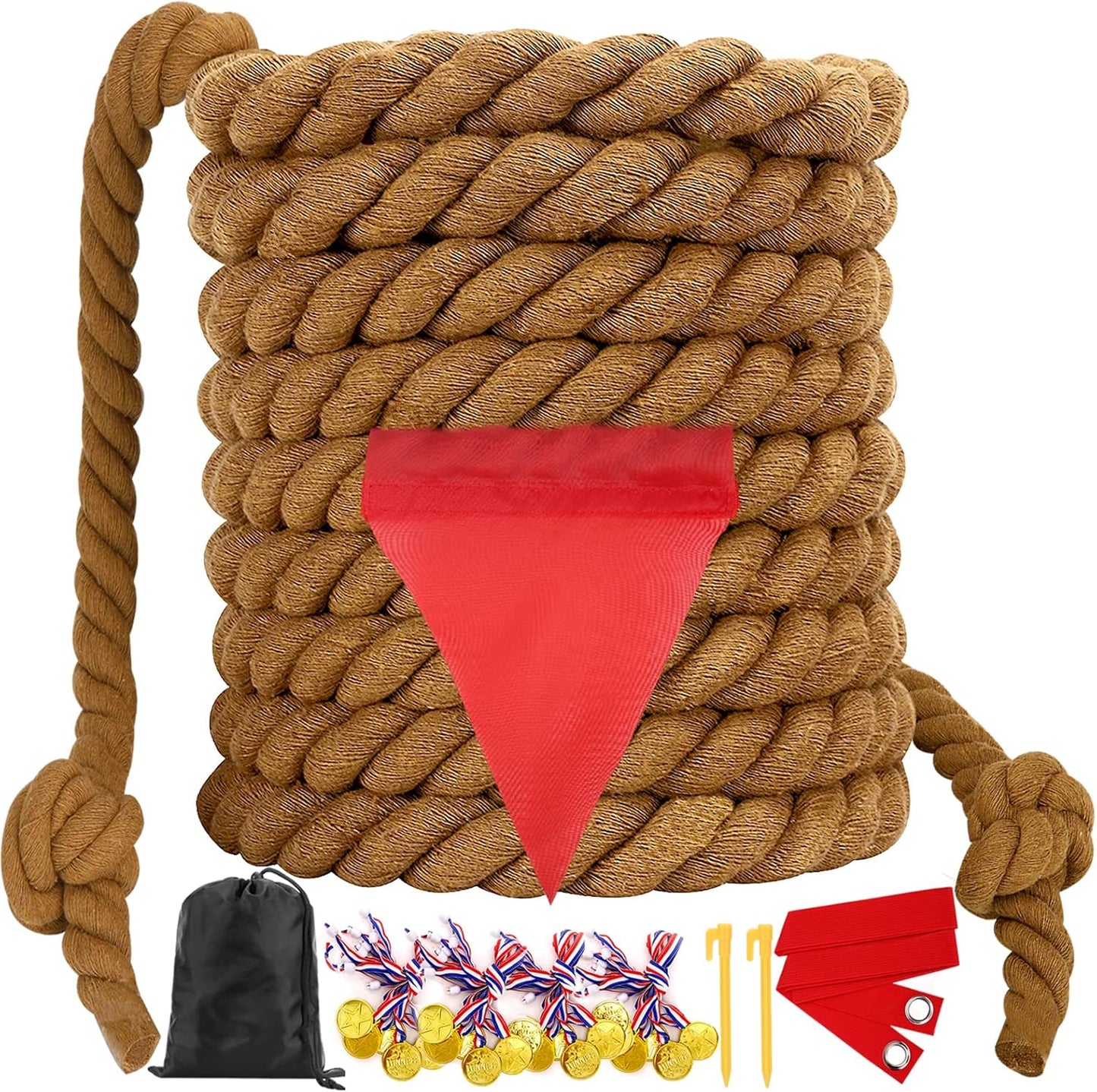 Field Day Tug a War Rope Games 60FT for Kids and Adult, Outdoor Outside Activities Carnival Easter Games for Kids Family Reunion Birthday Party Lawn Picnic Yard Game for Team Building, Brown