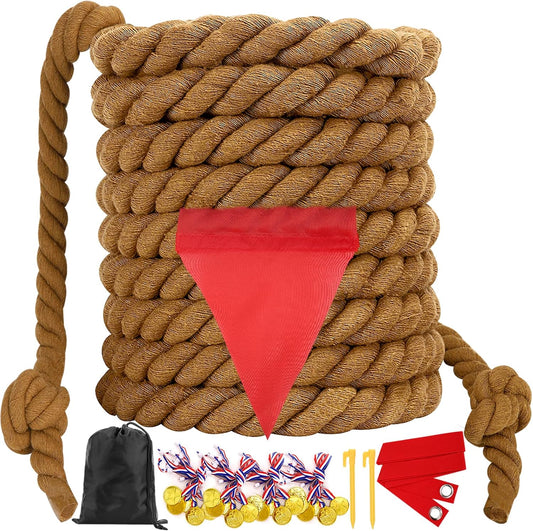 Field Day Tug a War Rope Games 60FT for Kids and Adult, Outdoor Outside Activities Carnival Easter Games for Kids Family Reunion Birthday Party Lawn Picnic Yard Game for Team Building, Brown