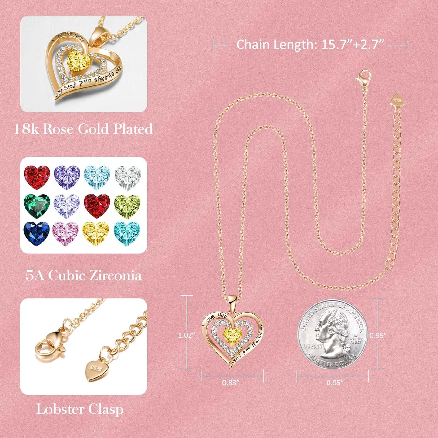 REDBEE Necklaces for Women Birthstone Heart Necklace Jewelry for Wife Girlfriend Woman Necklace