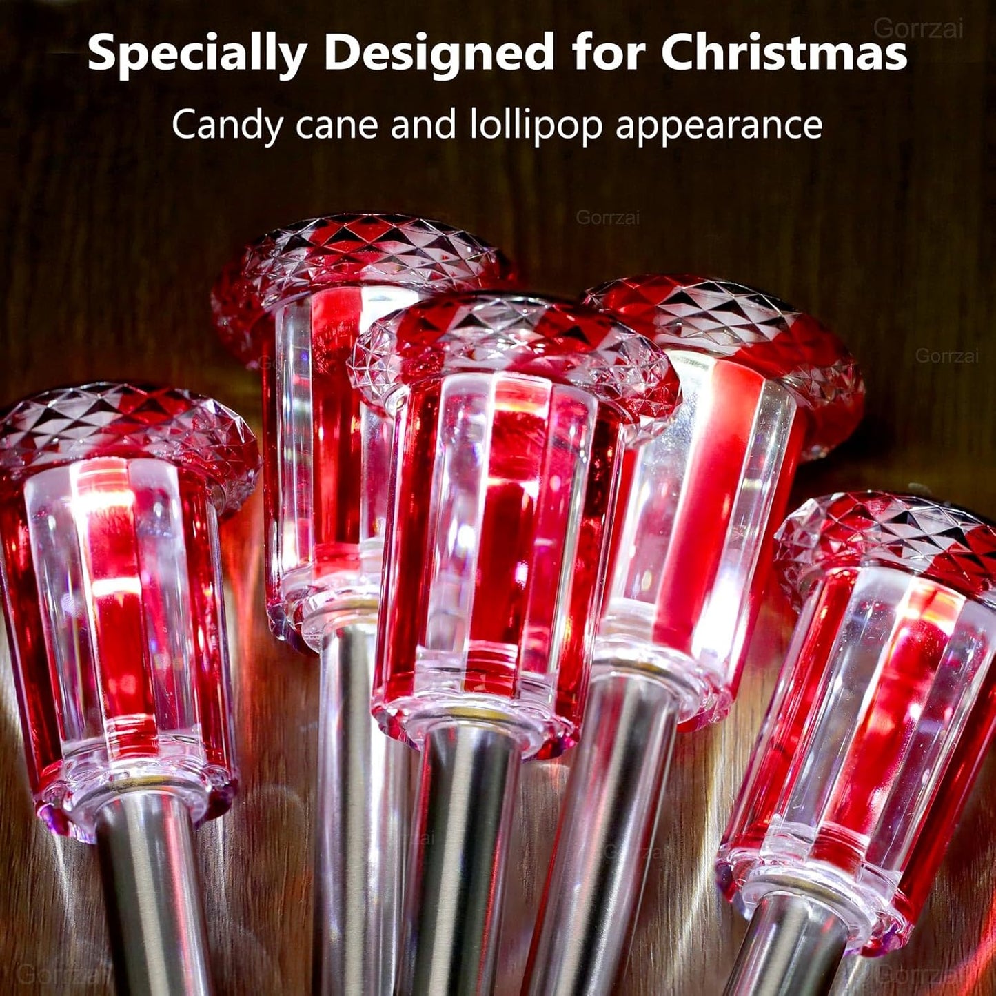 Solar Christmas Lights Outdoor Decorations 10 Pack Candy Color LED Stainless Steel Stake for Pathway Yard Garden Landscape Walkway Lighting Solar Powered Outside Holiday Decor (Red & White)