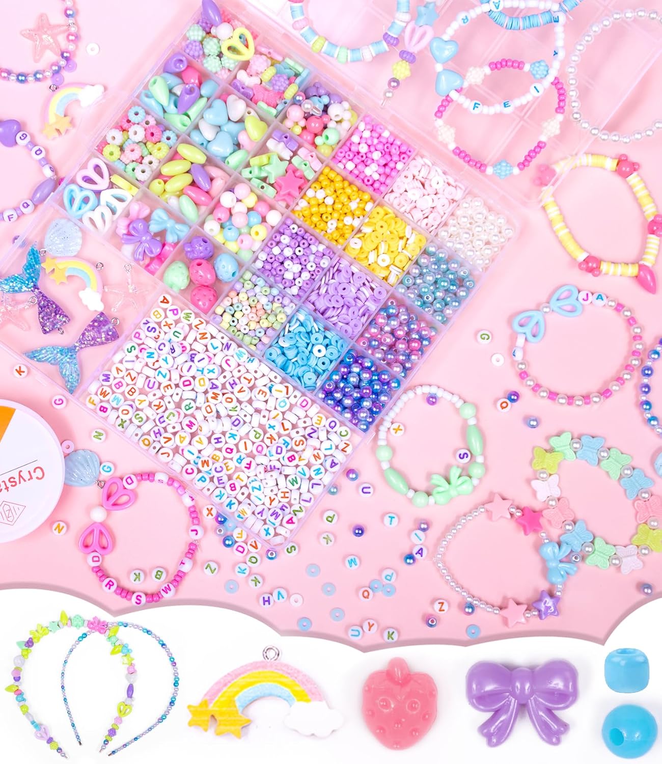 MiuCo Bracelet Making Kit for Girls - Cute Beads for Jewelry Making Kit with Charms - Arts and Crafts for Make Necklaces - Birthday Gifts for Kids Girls Ages 5 6 7 8 9 10 11 12 Macarons