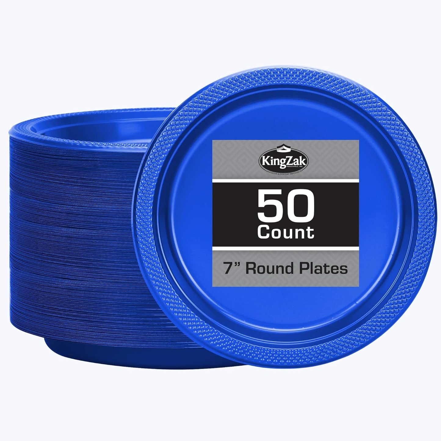 Hanna K. Signature Collection Blue Plastic Plates 7 Inch - 50 count - Plastic Solid Round Party Plates For Weddings, BBQs, Birthday Plates - Disposable Blue Plates - Plastic Dessert Plates