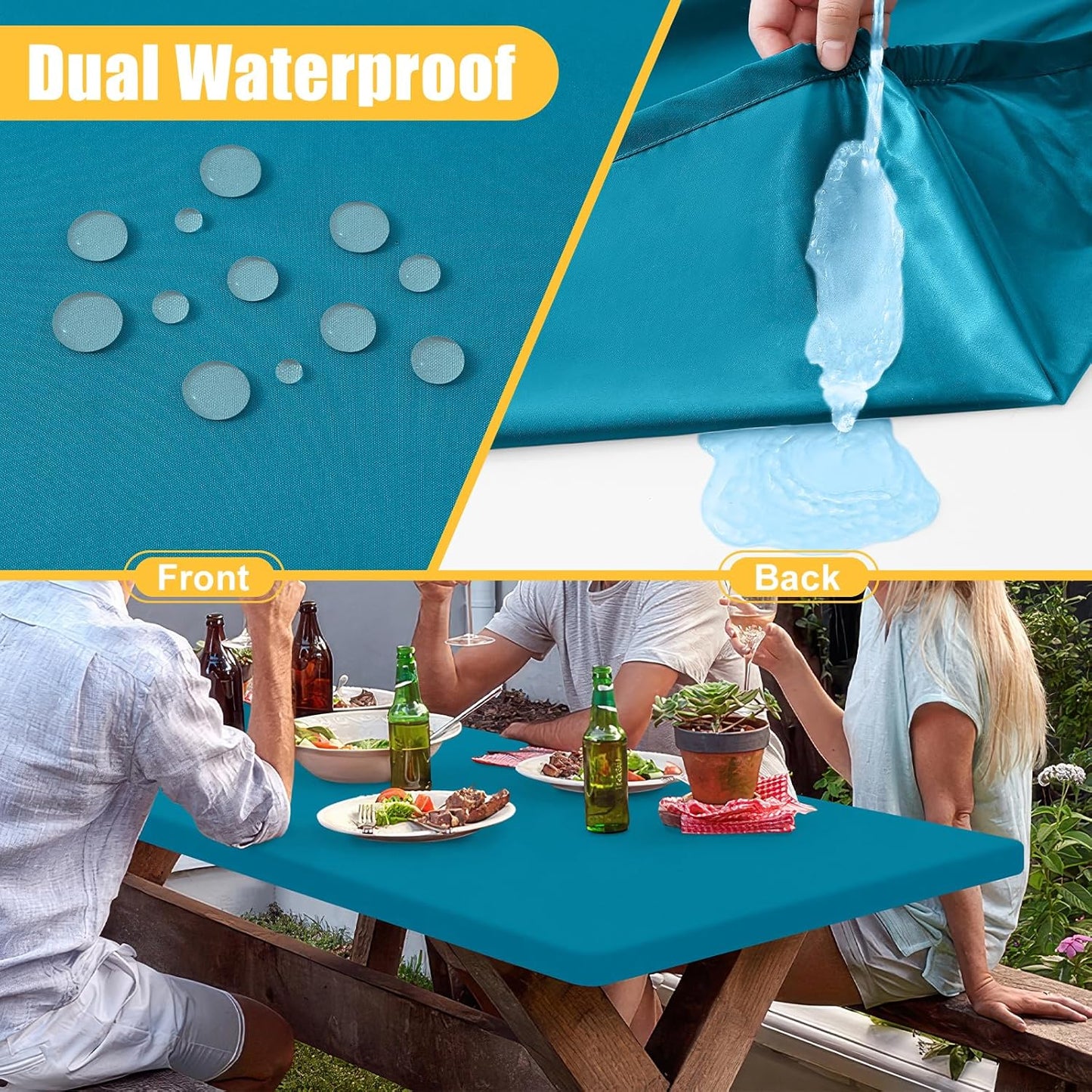 Rectangle Table Cloth, Waterproof Elastic Fitted Tablecloth for 5 Foot Folding Tables, Washable Polyester Tablecloths for Picnic, Camping, Outdoor (Teal, 30"x60")