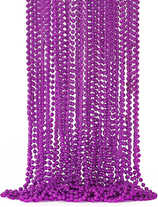 24PCS Mardi Gras Beads, Purple Bead Necklace Party Favors, 33" Halloween Necklaces Set, Festival Parade Events Throw Accessories for Halloween Mardi Gras Wedding Birthday Celebrations Decor