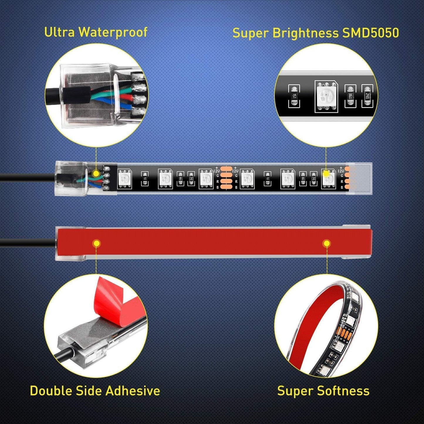 Nilight - TL-35 12PCS Motorcycle RGB Led Light Kit Waterproof Multi-Color Atmosphere Lights Lamp with Dual RF Wireless Remote Controllers for Harley Davidson Honda Kawasaki Suzuki, 2 Years Warranty