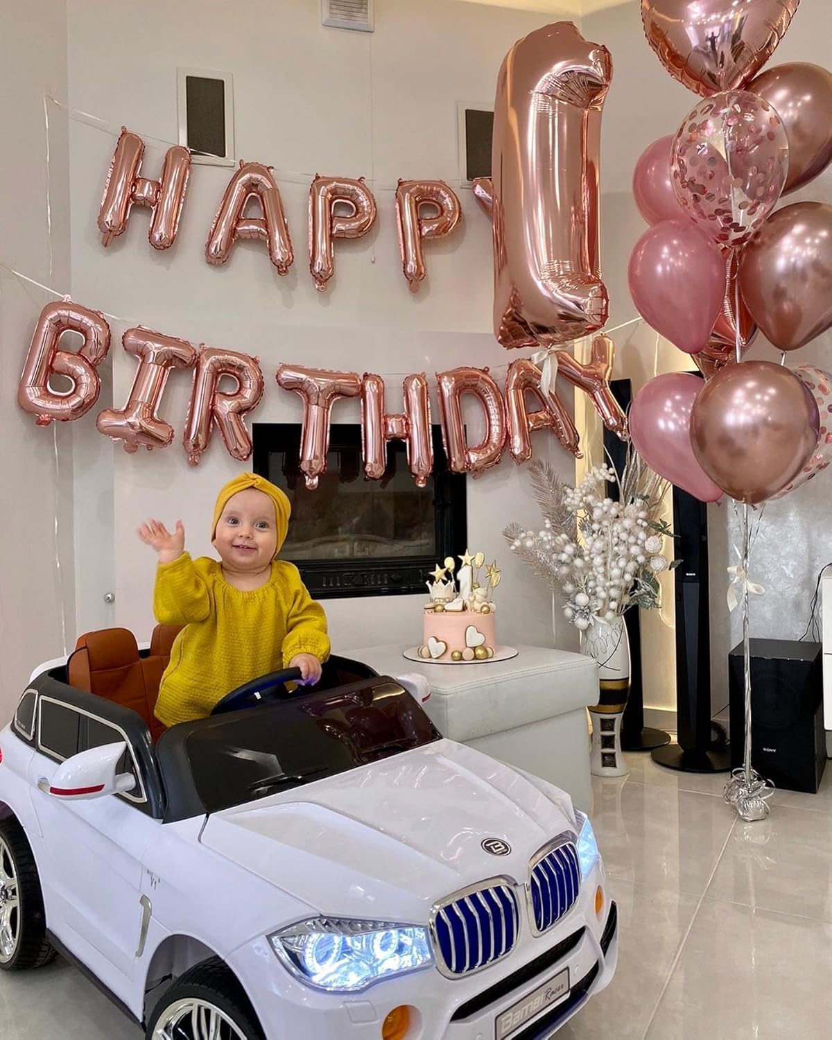 Rose Gold Happy Birthday Balloon Banner, 16 Inch Foil Mylar Happy Birthday Balloons Letters, Reusable Happy Birthday Sign, Rose Gold Birthday Decorations for Women and Girls