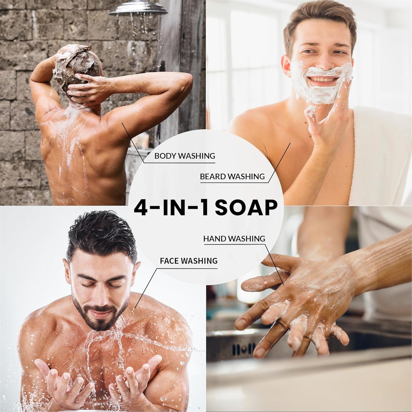 Rinse & Robust Mens Natural Bar Soap 6Pcs Handmade Cleansing Soap Bar Set Moisturizing&Exfoliating Scrub Soap Gifts for Men 6 Different Scents 3.5 oz of 6 Bars