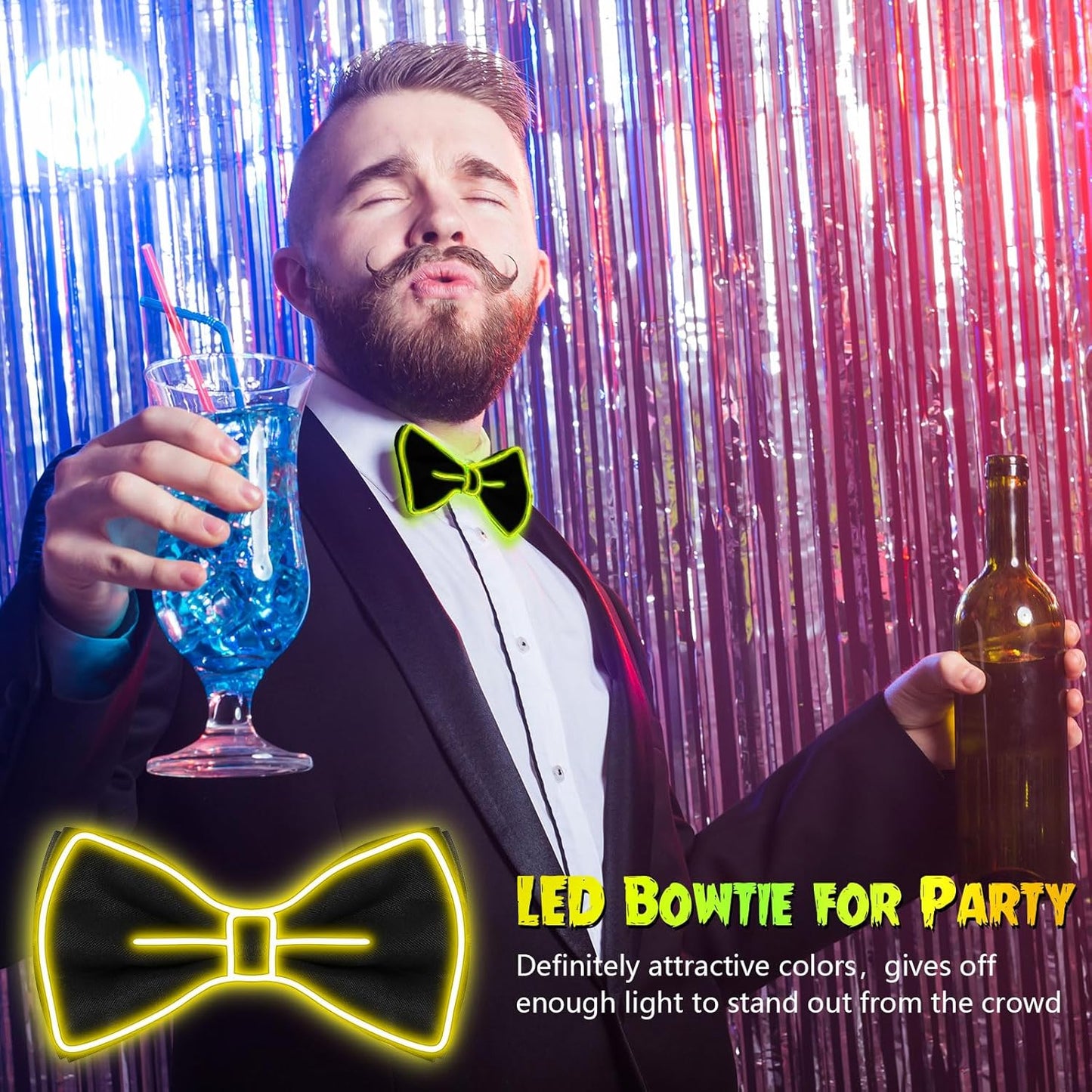 Hercicy Light up Bow Tie for Men LED Neon Bowtie Funny Ties Women Glow in the Dark Party Costume