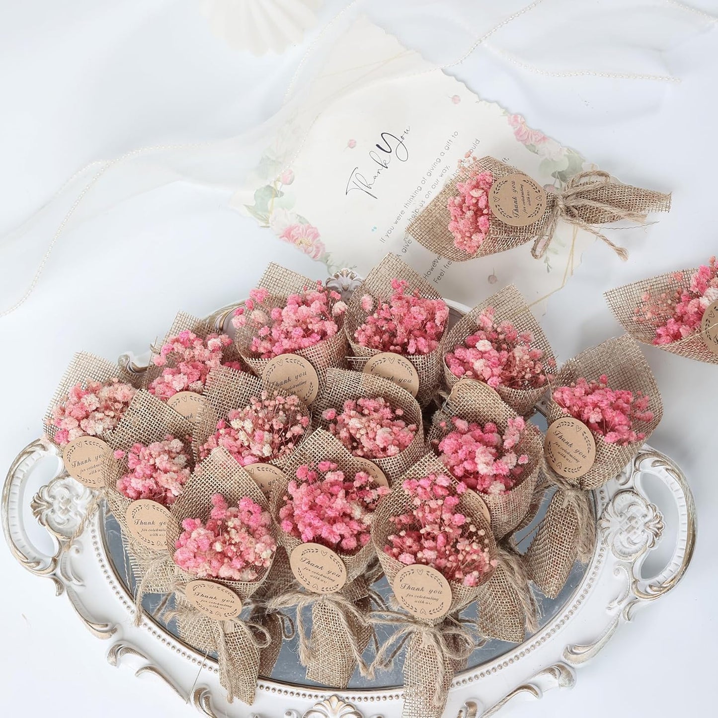 20-Piece set Mini Magnet Dried Flowers Bouquet for Wedding Favours for Guests, Baby Shower Party Favors, Bridal Shower Gifts, Baptism, Wedding Return Gifts.(pink)