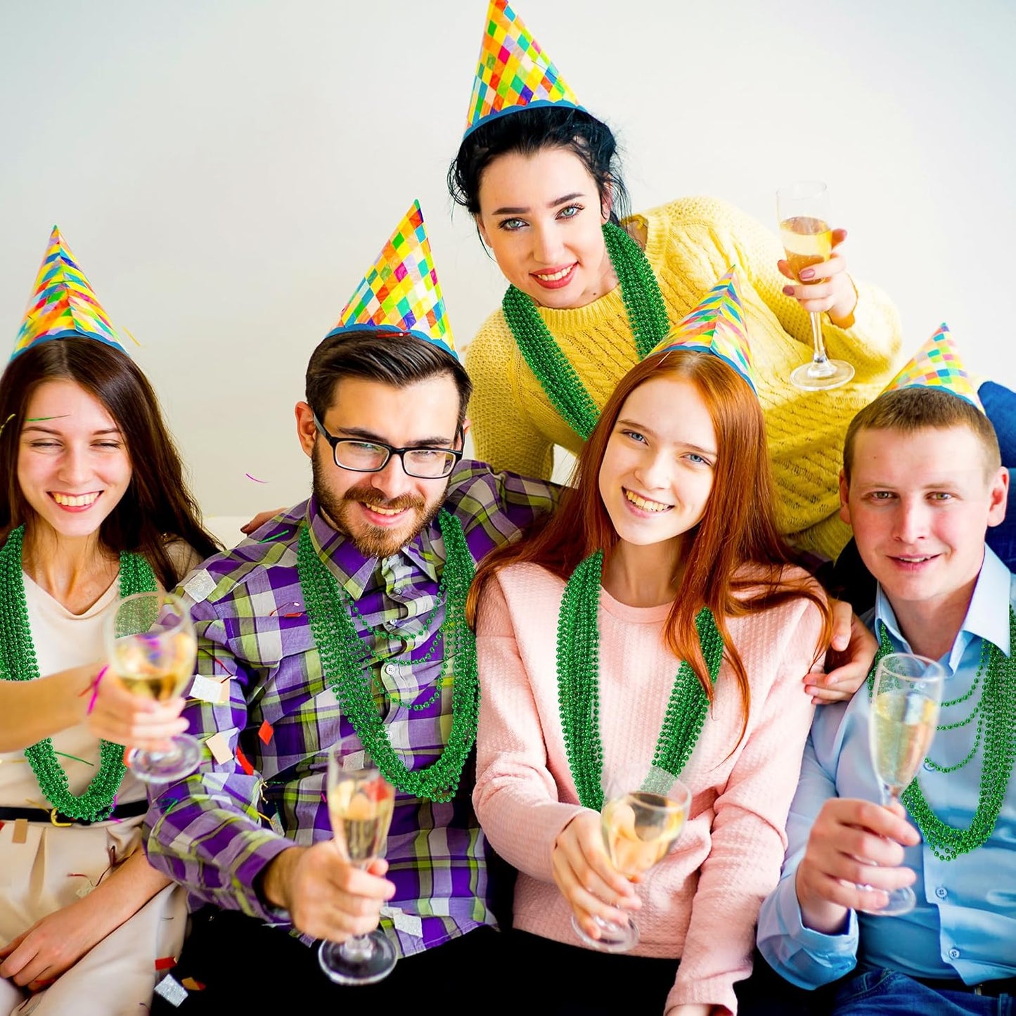 200 PCS Beaded Necklaces, 33" Mardi Gras Beads, St Patricks Day Bead Necklace, Green Accessories Parade Throws Bulk for Baby Shower Wedding Birthday Pirate Party Favors Supplies