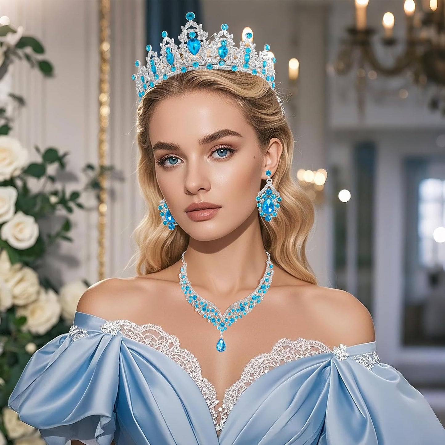 Crowns and Tiaras jewelry sets for Wedding princess birthday party Halloween Prom Pageant Jewelry for Women Crystal Bridal Jewelry Set for women