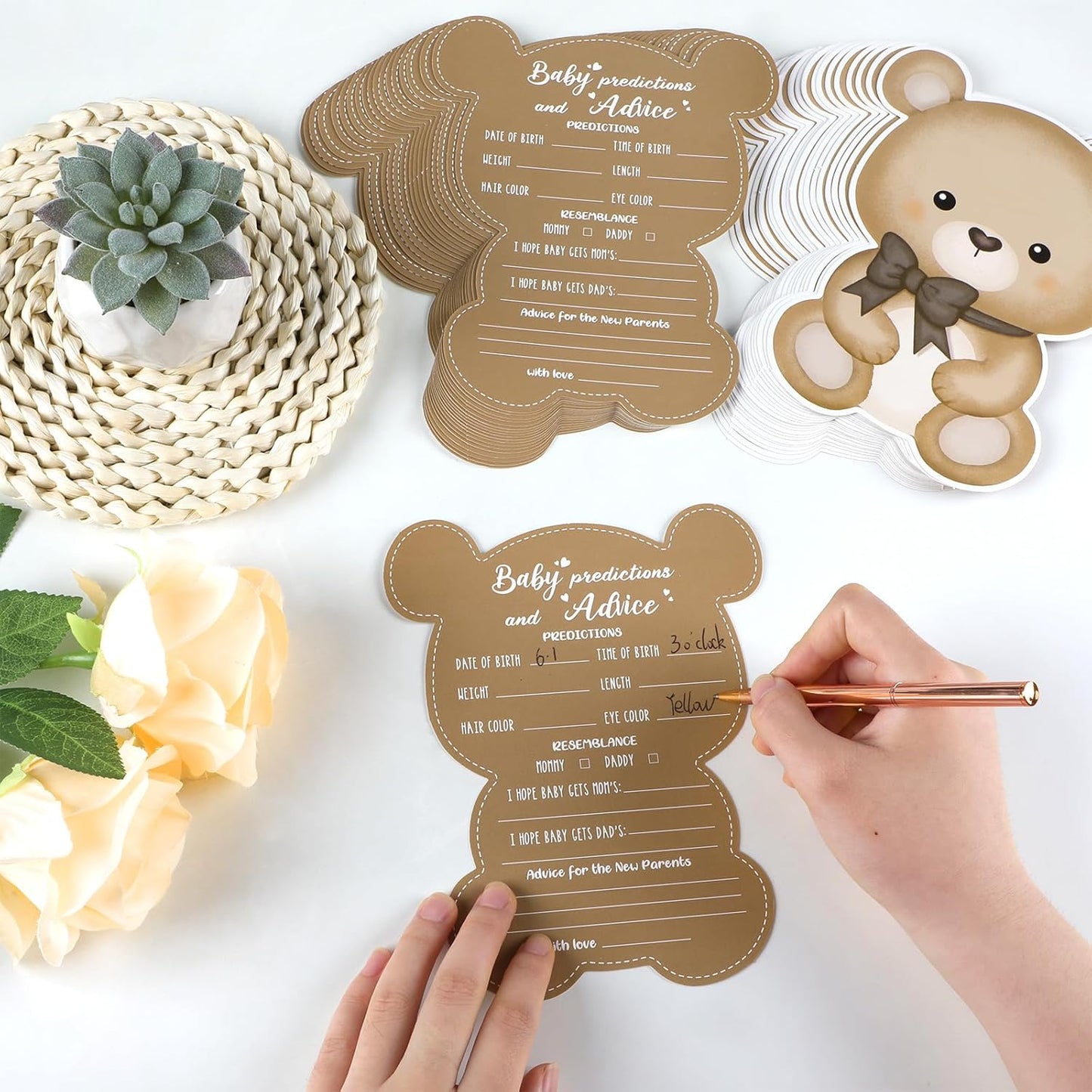 50 Pcs Teddy Bear Baby Shower Game Set Prediction and Advice Cards We Can Bearly Wait Baby Shower Decorations Bear Best Wishes Gender Neutral Game Party Activity Supplies