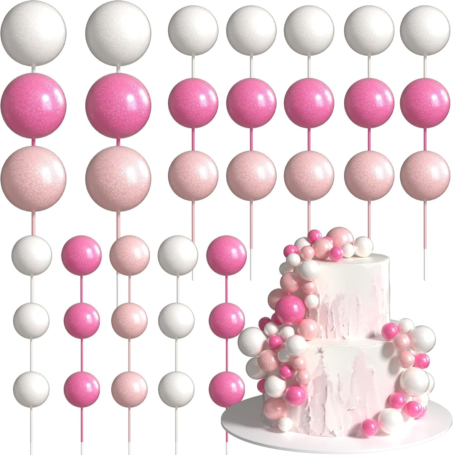 36 Pack Balls Cake Topper Decorations Foam Balloons Cake Decorations Balloons Cake Toppers Balls Cake Picks for Baby Shower Wedding Anniversary Birthday Party Decorations Light Pink Rose Red White