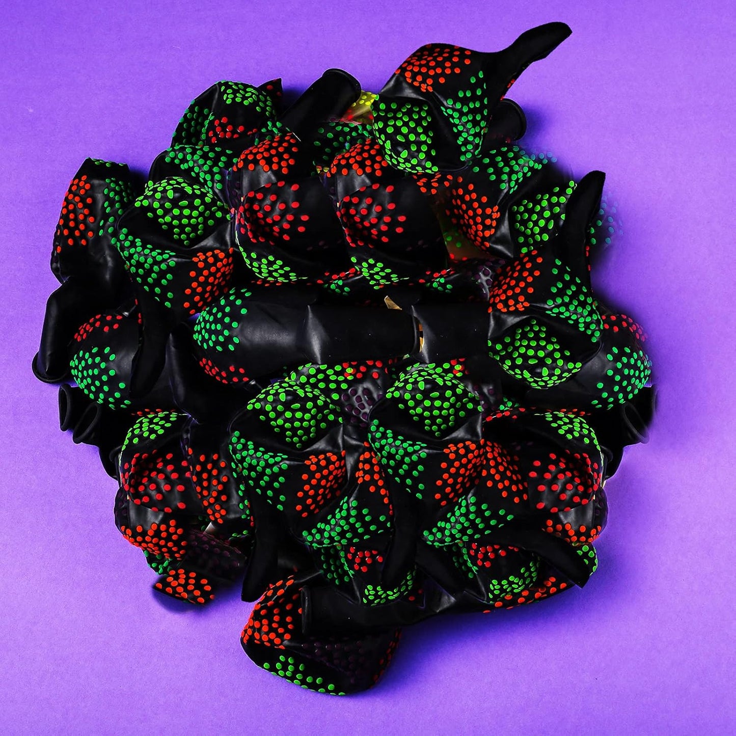 32 Pcs Glow in The Dark Party Supplies Halloween Neon Party Favors with 25 Fluorescent Balloon 6 Rolls 98.4 ft UV Blacklight Luminous Tape 14.4 ft Neon Streamer Garland for Adults(Funny Dot)