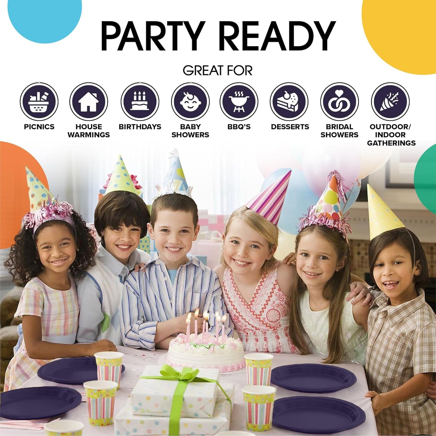 Party Solids Navy Plastic Plates Bulk 7" Navy Disposable Plates For Party Supplies 600 Pieces Disposable Dinner Plate Heavy Duty 350 GSM Plate Sets, Plastic Dinnerware Sets