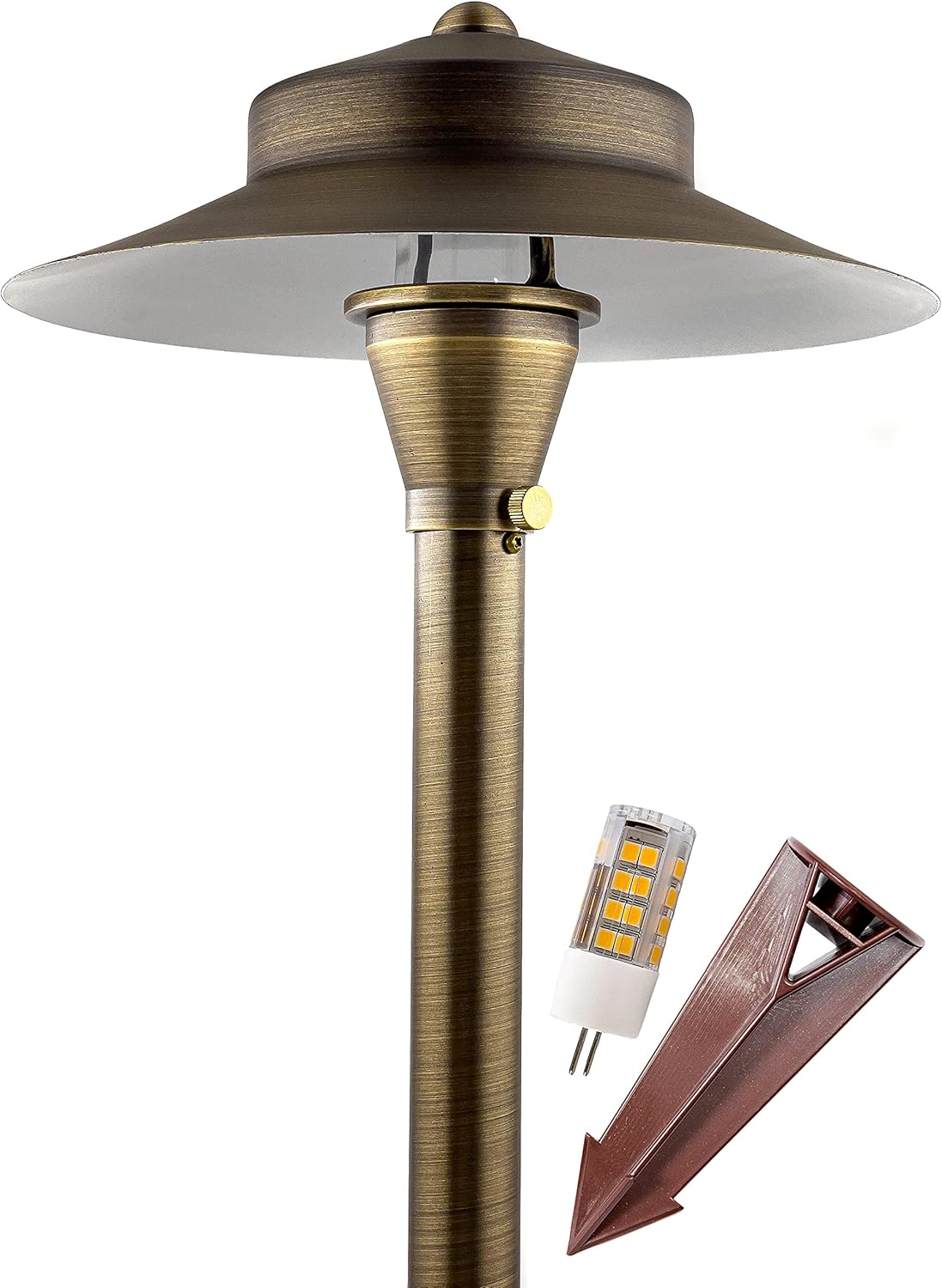 LED Low Voltage Pathway Lights 120- Solid Brass Outdoor Landscape Lights for Garden Pathway & Driveway Outdoor Lighting, 12V Landscape Lighting with Ground Stake & G4 LED Bulb (1 Pack Wide Top 8-1/2")