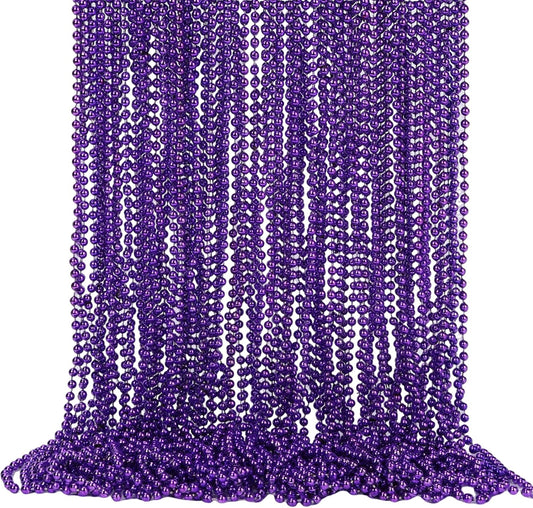 48 Pack Mardi Gras Beads Necklaces, 33 Inch Plastic Beads for Party Favors, Festival Decorations, Parade Throws, Christmas, St. Patrick's Day Celebrations