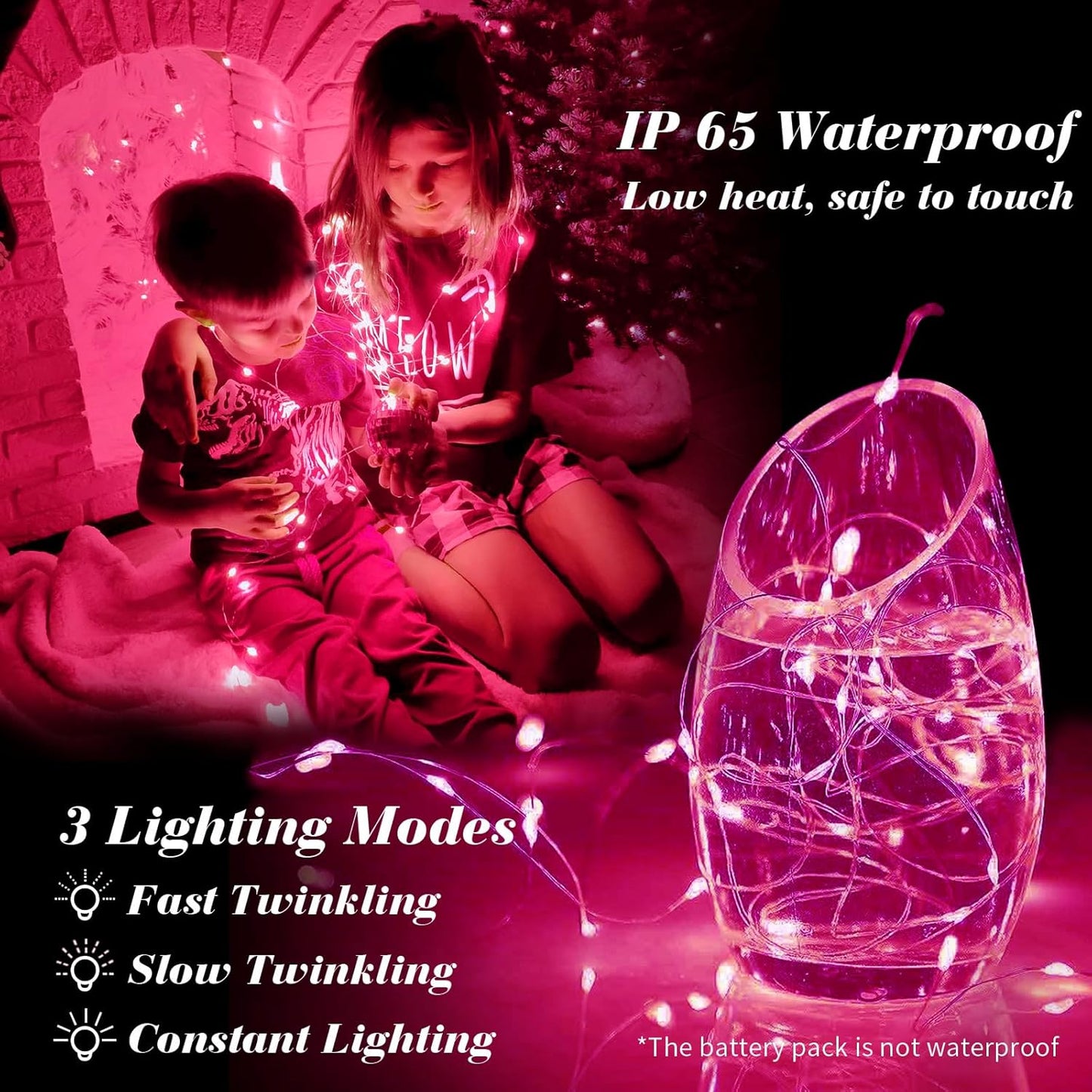 ZGWJ 50 Pack Fairy Lights Battery Operated, 7ft 20 Mini LED Fairy String Lights Silver Wire 3 Modes for DIY, Parties, Wedding, Bedroom, Halloween Christmas Decoration Pink